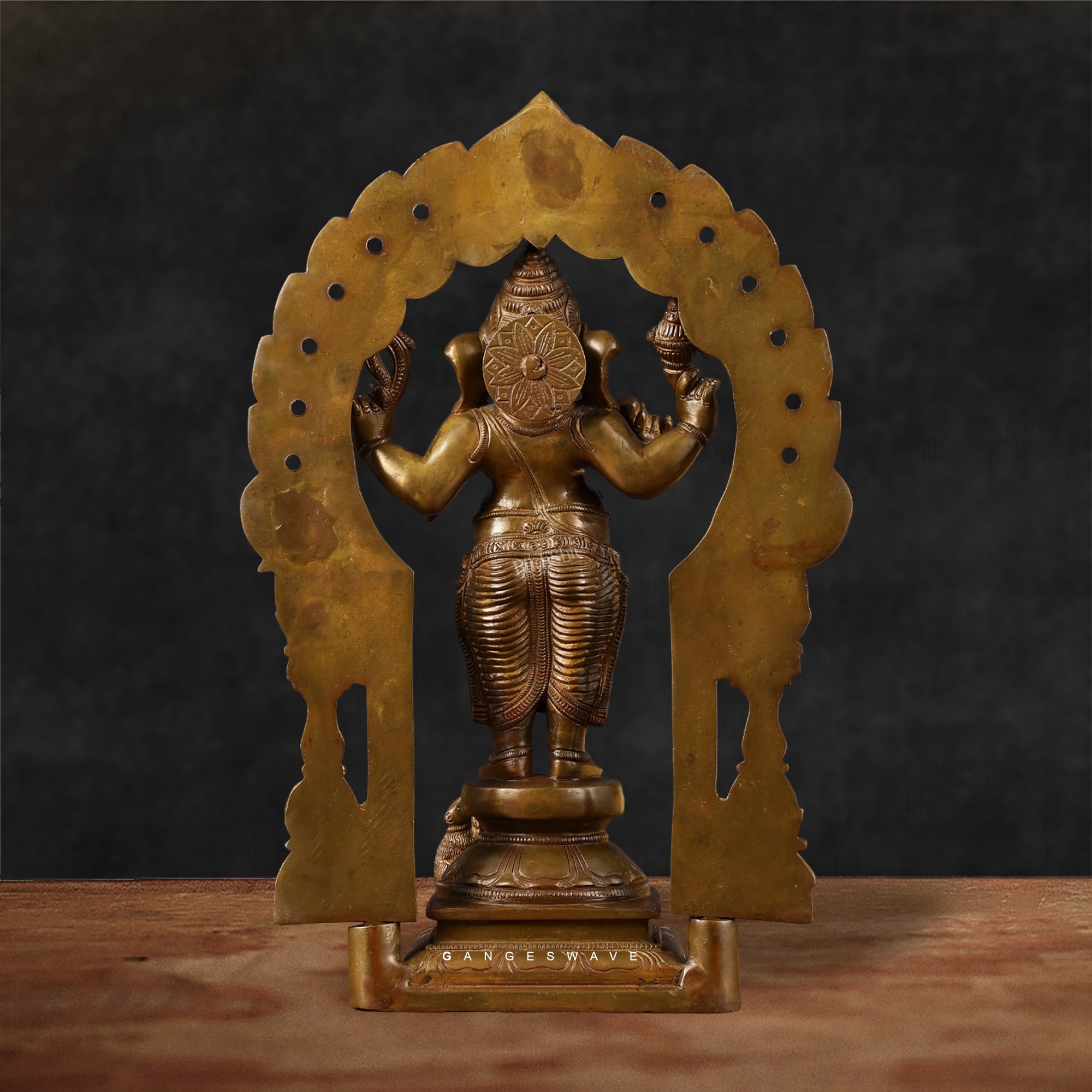Artistic Vintage Finished Brass Ganesha Murti with Prabhavali - 14 inches - Image 4