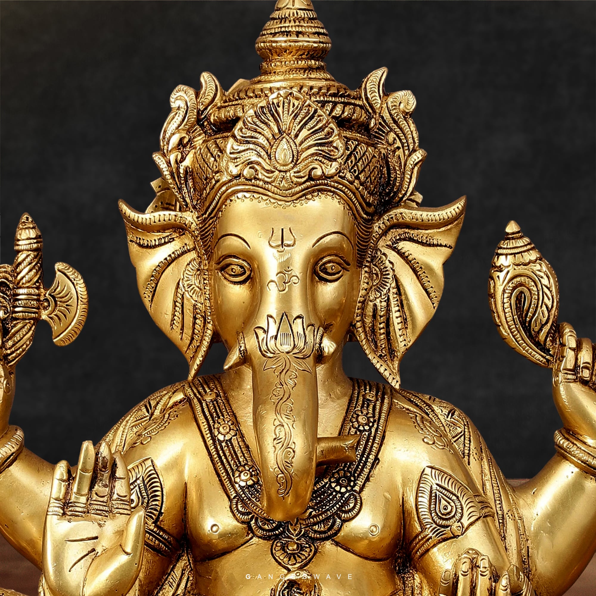 Ganesh Superfine Brass Statue Sitting on Sinhasan-18 inches - Image 3