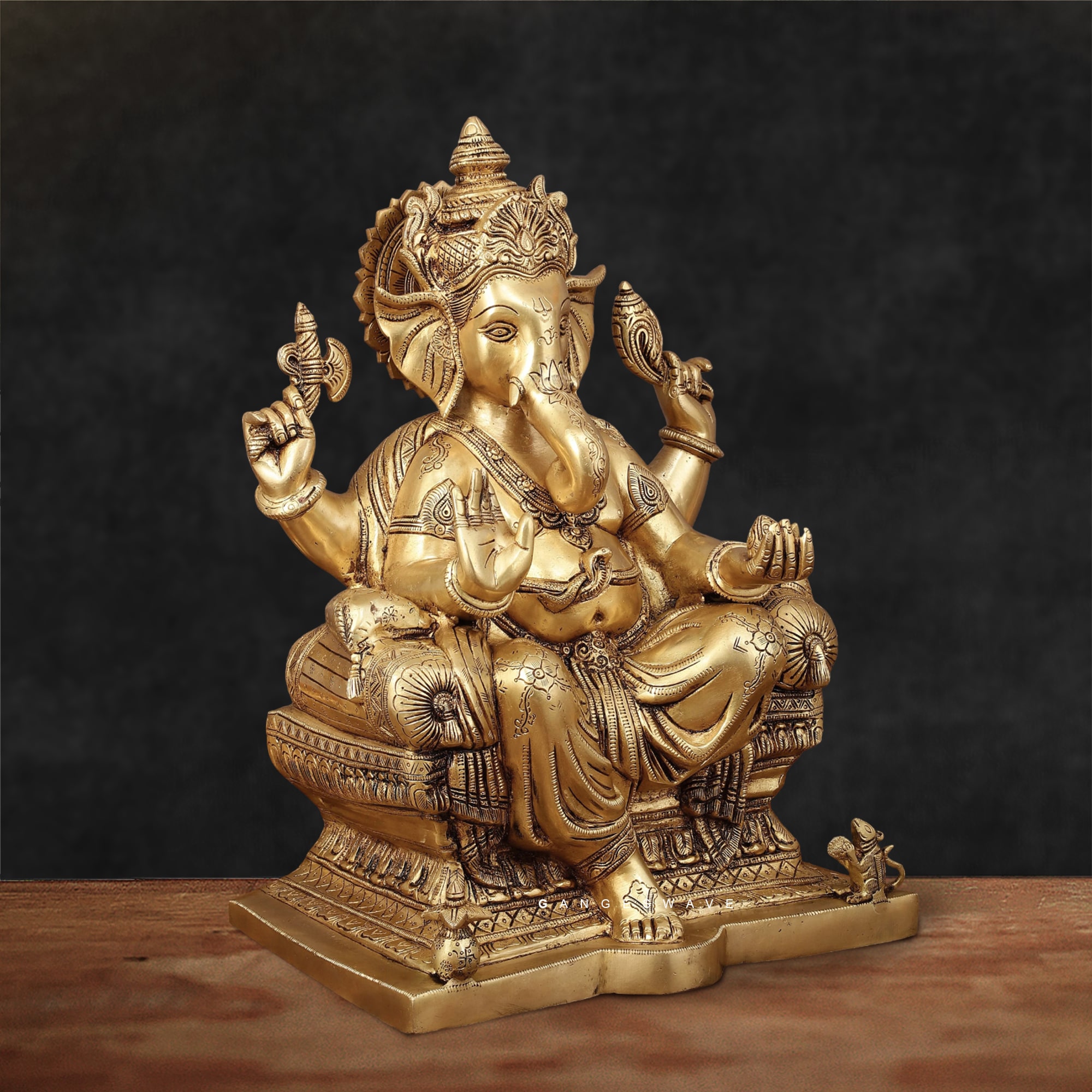 Ganesh Superfine Brass Statue Sitting on Sinhasan-18 inches - Image 2