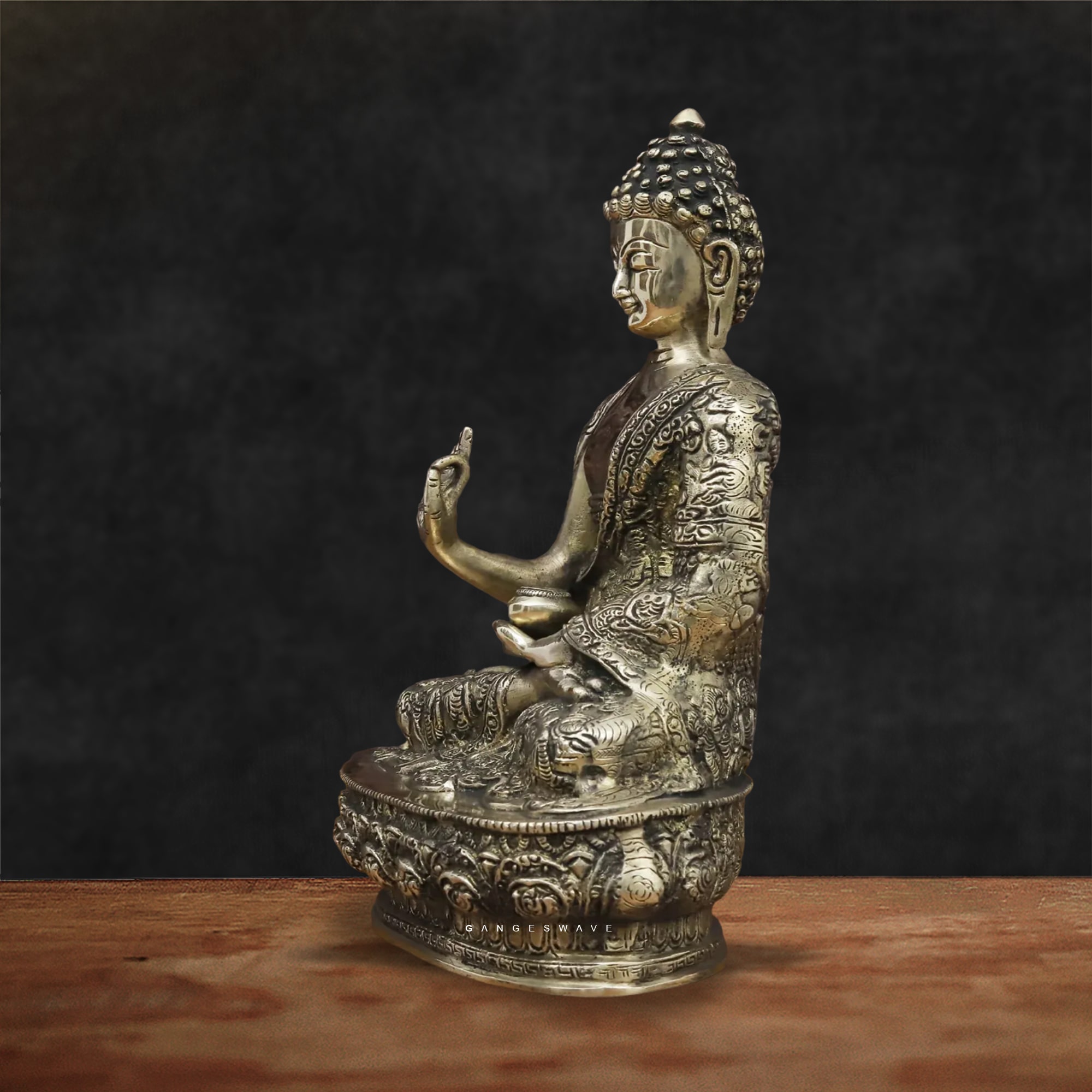 Buddha Handcrafted Brass Statue - 12.5 inches - Image 3