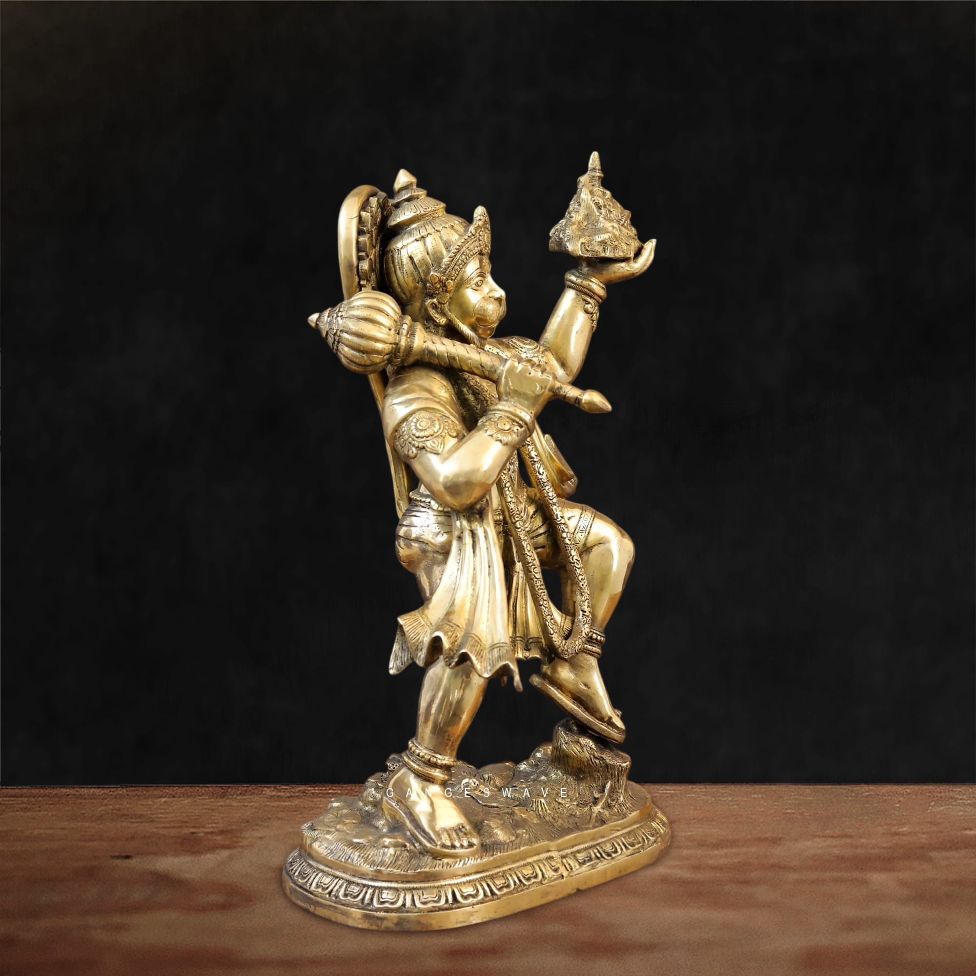 Lord Hanuman Brass Statue Carrying Parbat - 27 inches - Image 4