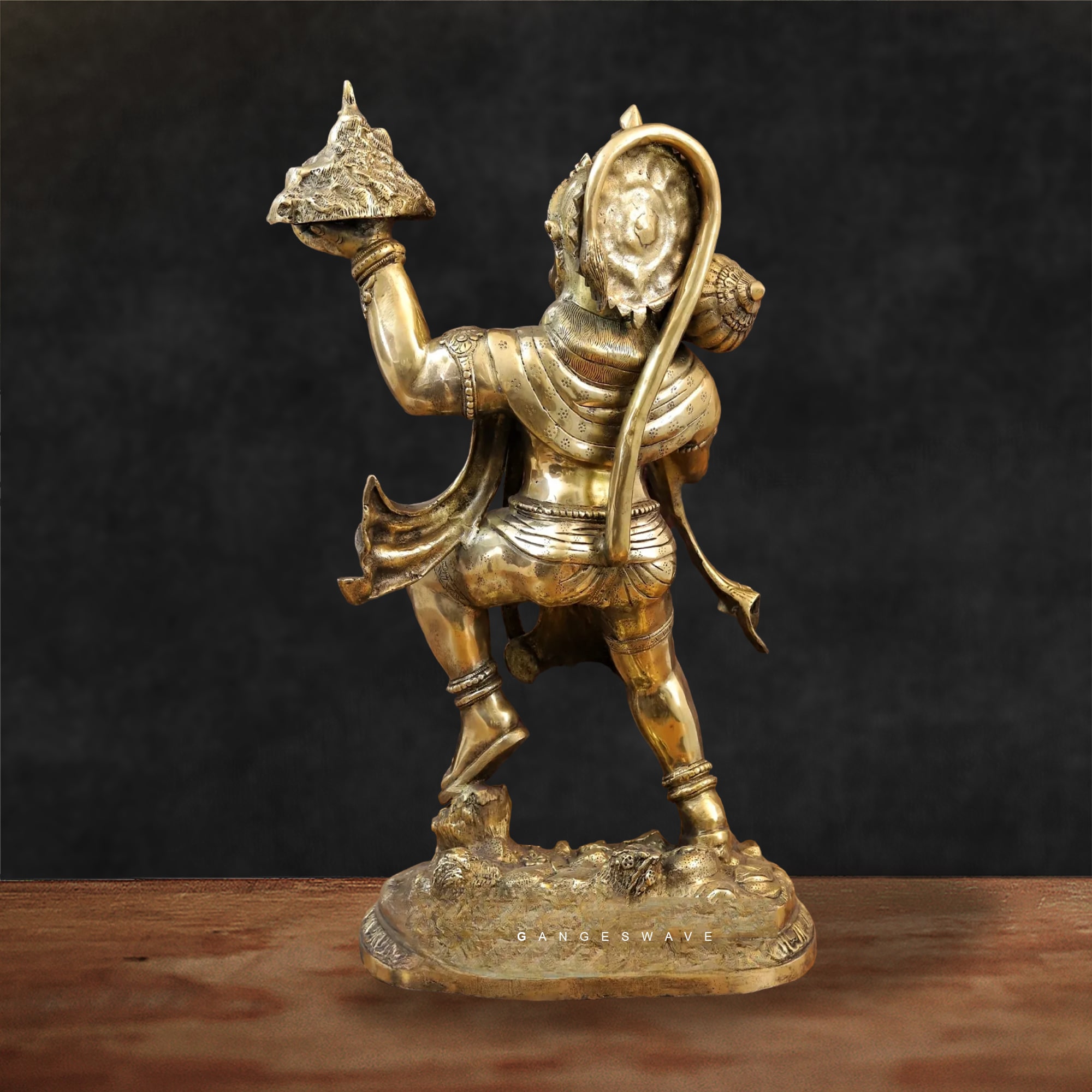 Lord Hanuman Brass Statue Carrying Parbat - 27 inches - Image 3