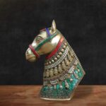 brass-horse-head-figurine-decor-with-stone-inlay-11-inches