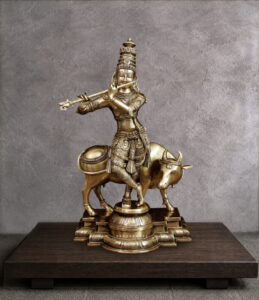 Krishna Brass Murti with Cow - 26 inches