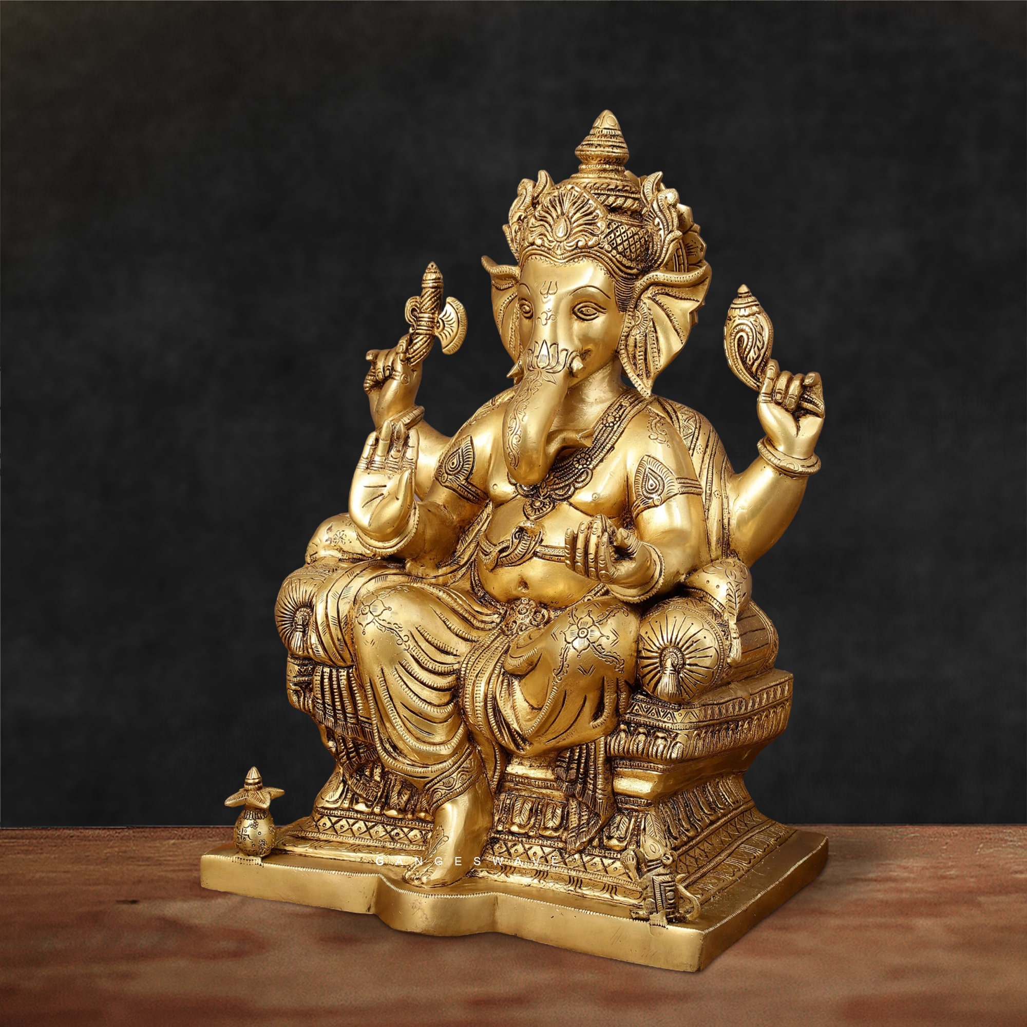 Ganesh Superfine Brass Statue Sitting on Sinhasan-18 inches - Image 4