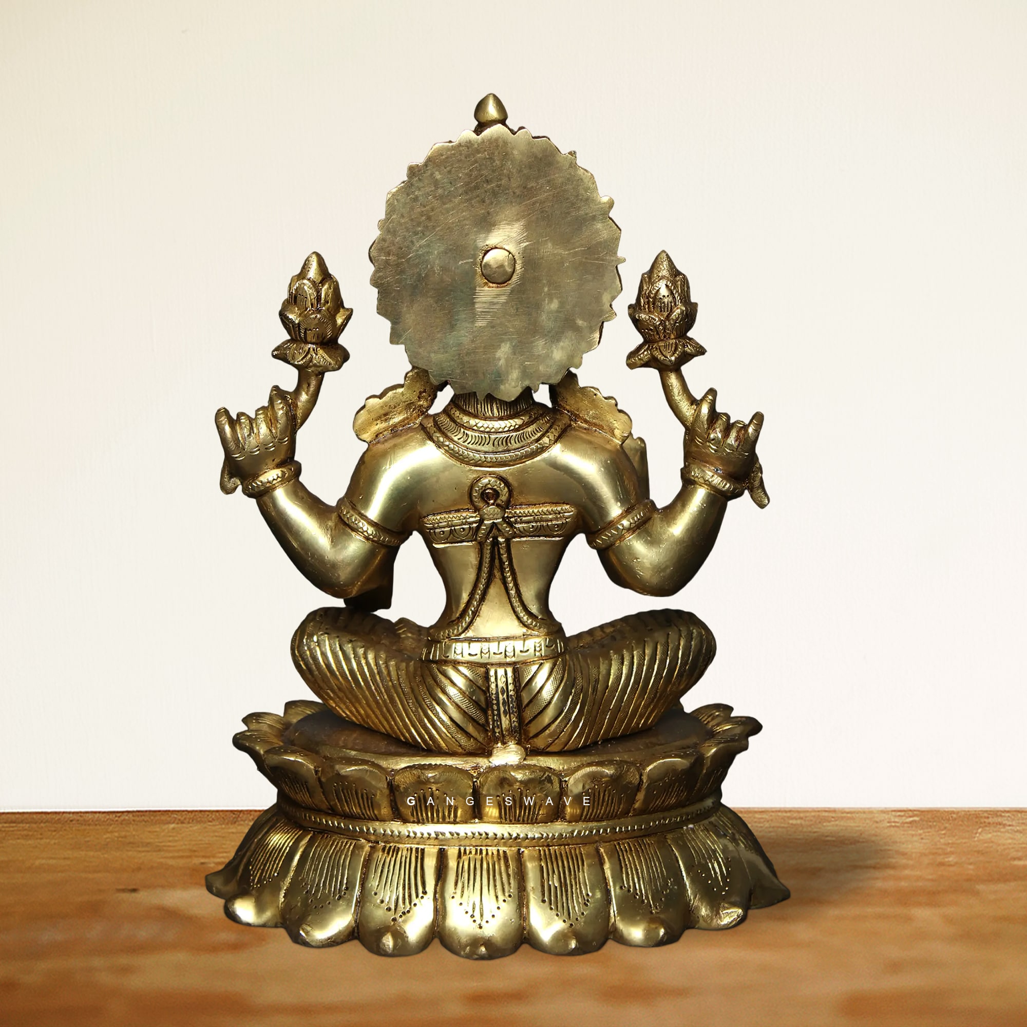 11" Handcrafted Brass Golden Sitting Devi Lakshmi Statue - Image 4