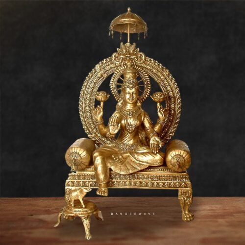 Large Superfine Ma Lakshmi Statue Sitting on Singhasana-46.5 inches