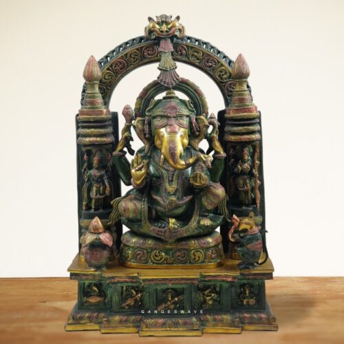 Vintage Finished Brass Ganesh Statue with Prabhabali