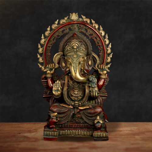 Colourful Ganesha Brass Statue