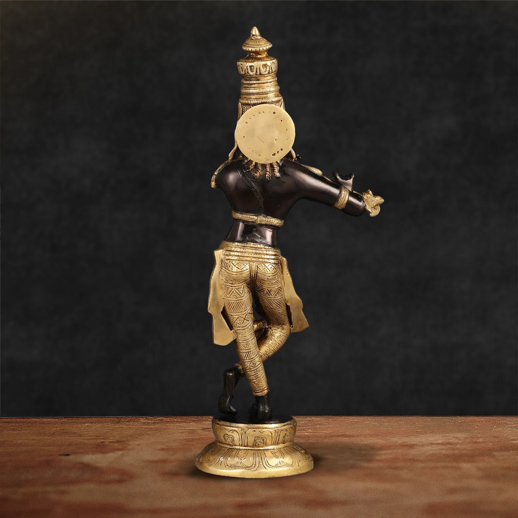 Krishna Superfine Brass Murti in Black and Gold - 23 inches - Image 3