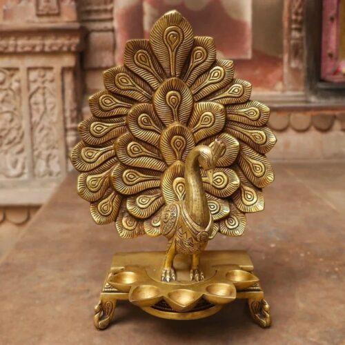 Peacock Brass Diya - 14 inches