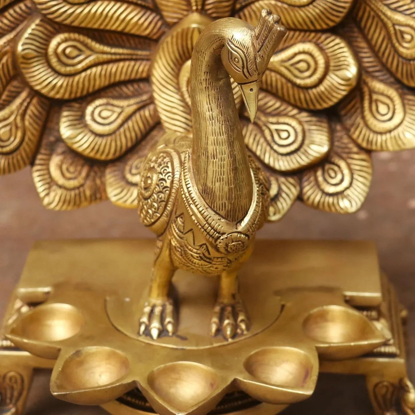 Peacock Brass Diya - 14 inches - Image 5