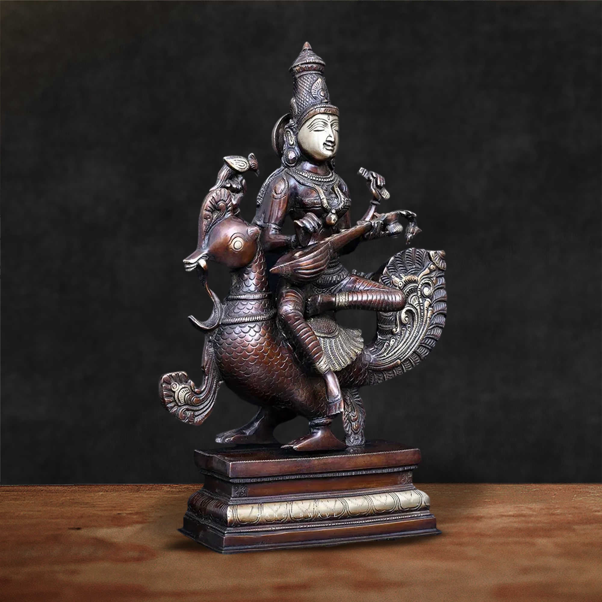 Saraswati Brass Statue Sculpted in South Indian Form- 20 inches - Image 2