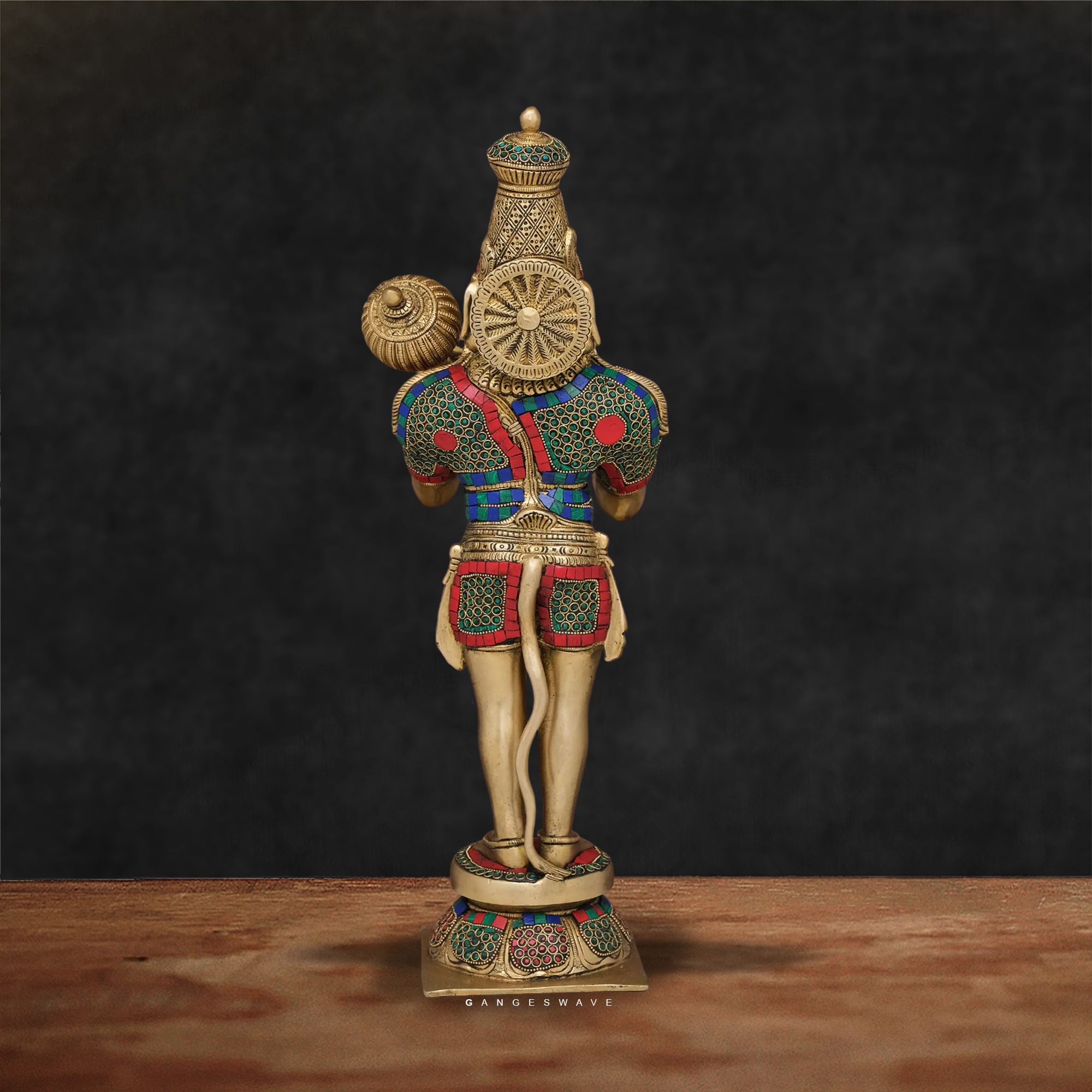 Hanuman Brass Statue with colourful stone inlay - 21 inches - Image 2