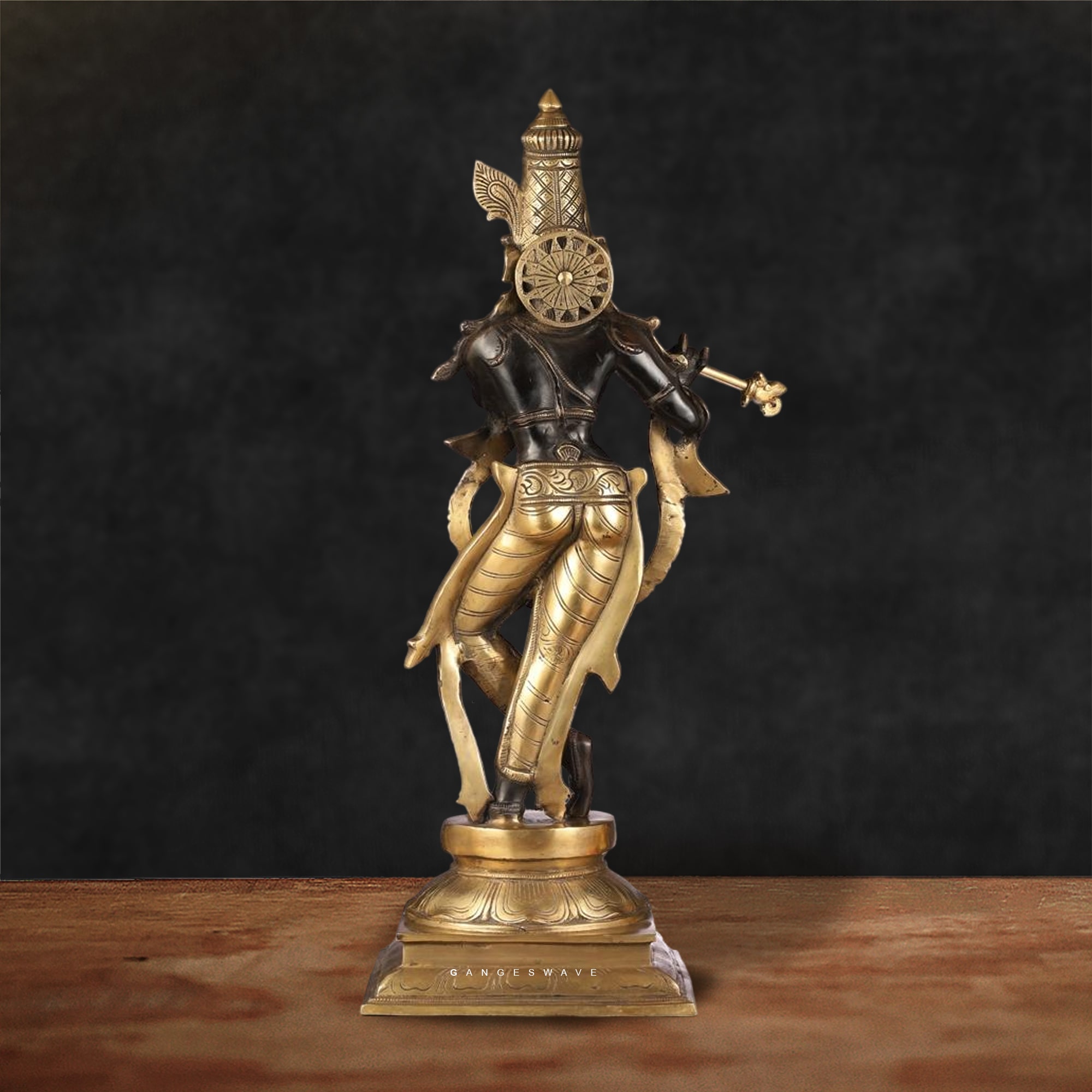 Krishna Brass Murti in Black and Gold - 28 inches - Image 3