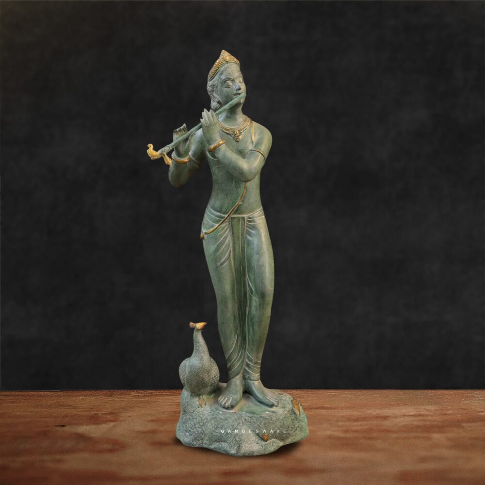 Krishna Brass Statue playing flute