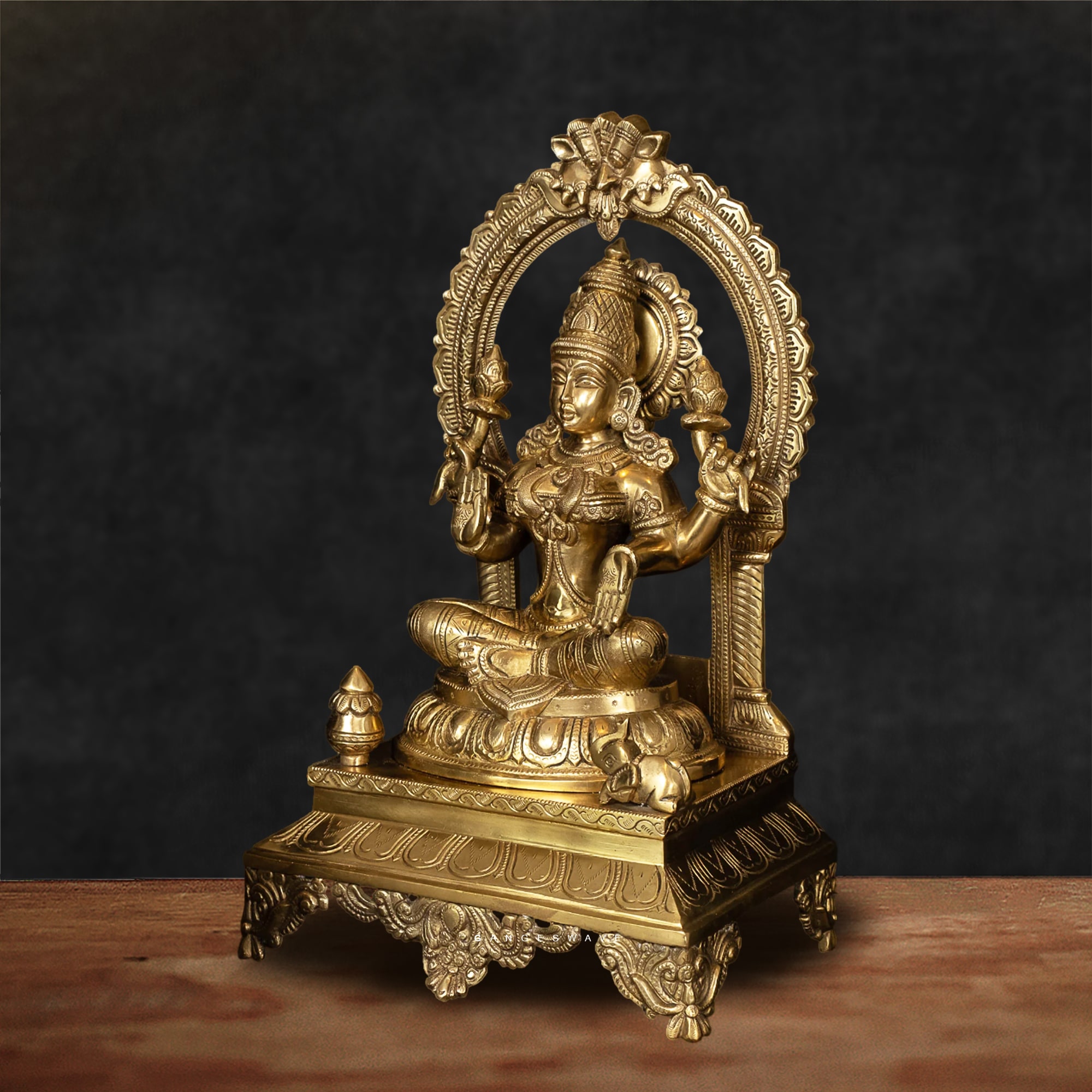 Ma Lakshmi Brass Statue Sitting on Pedestal - 17 inches - Image 3