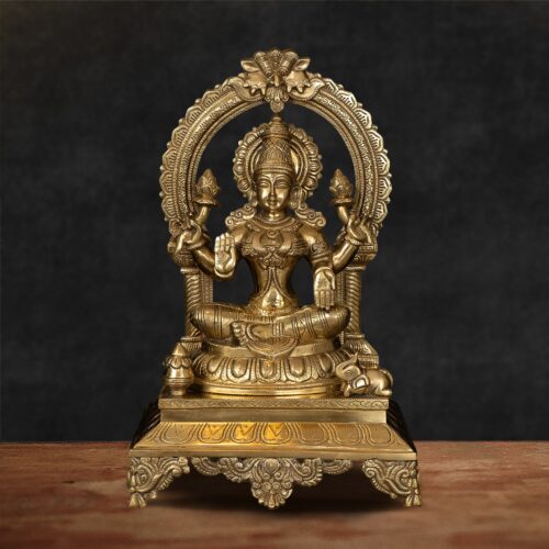 Lakshmi Brass Statue Sitting on Pedestal