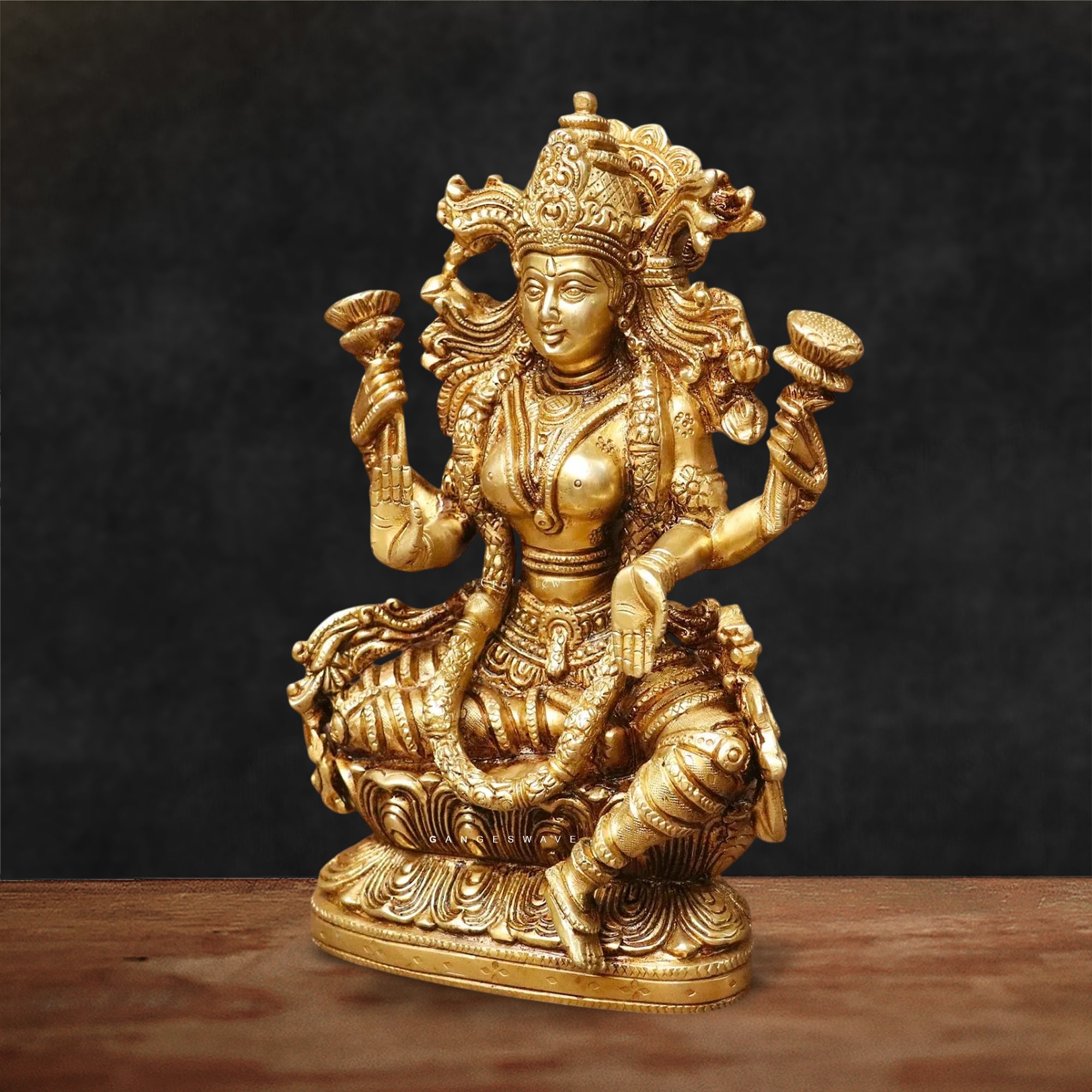 Ma Lakshmi Brass Statue Chola Sculpted- 8 inches - Image 2