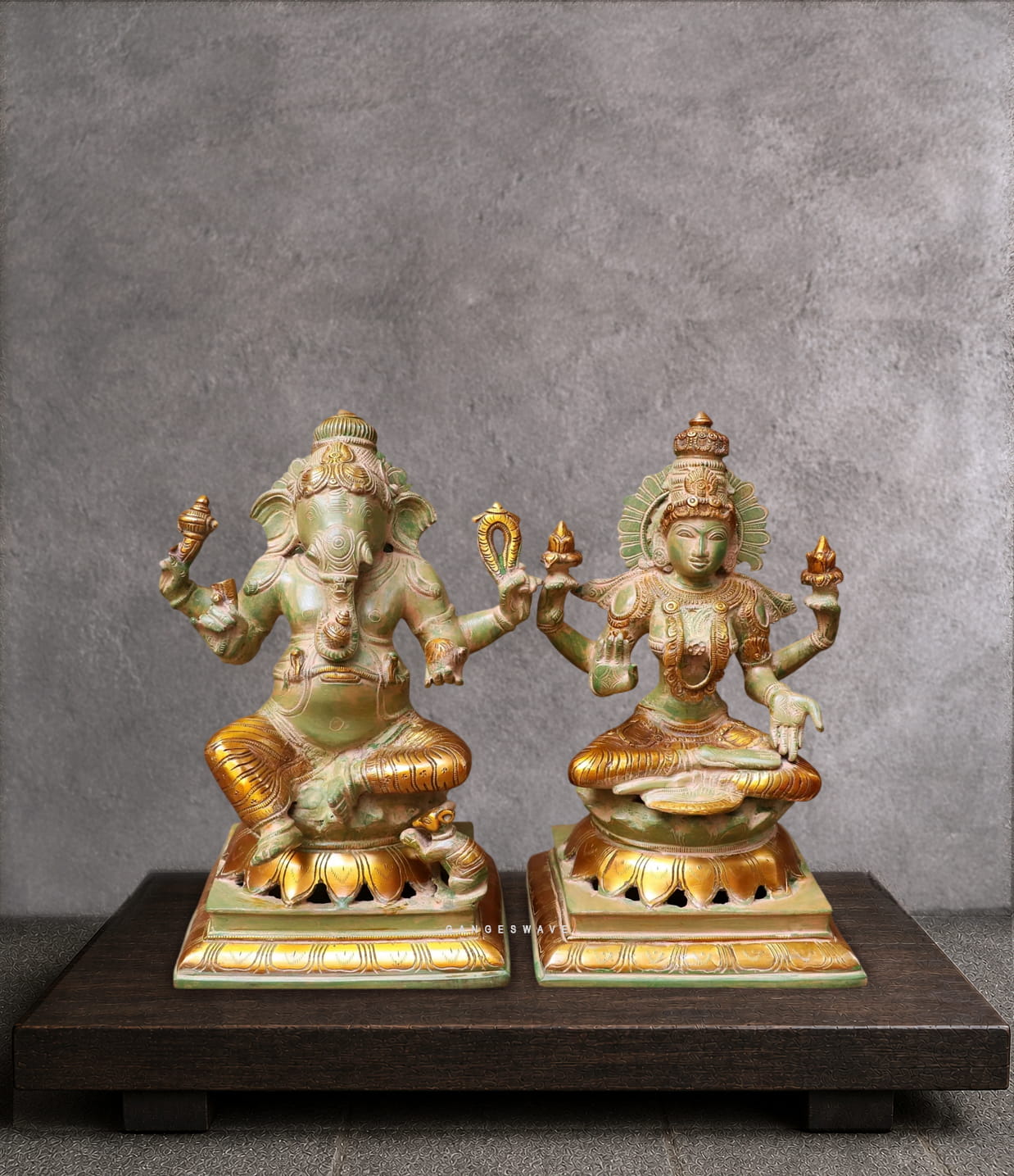 Ma Lakshmi Ganesh Brass Statue - 12 inches - Image 2