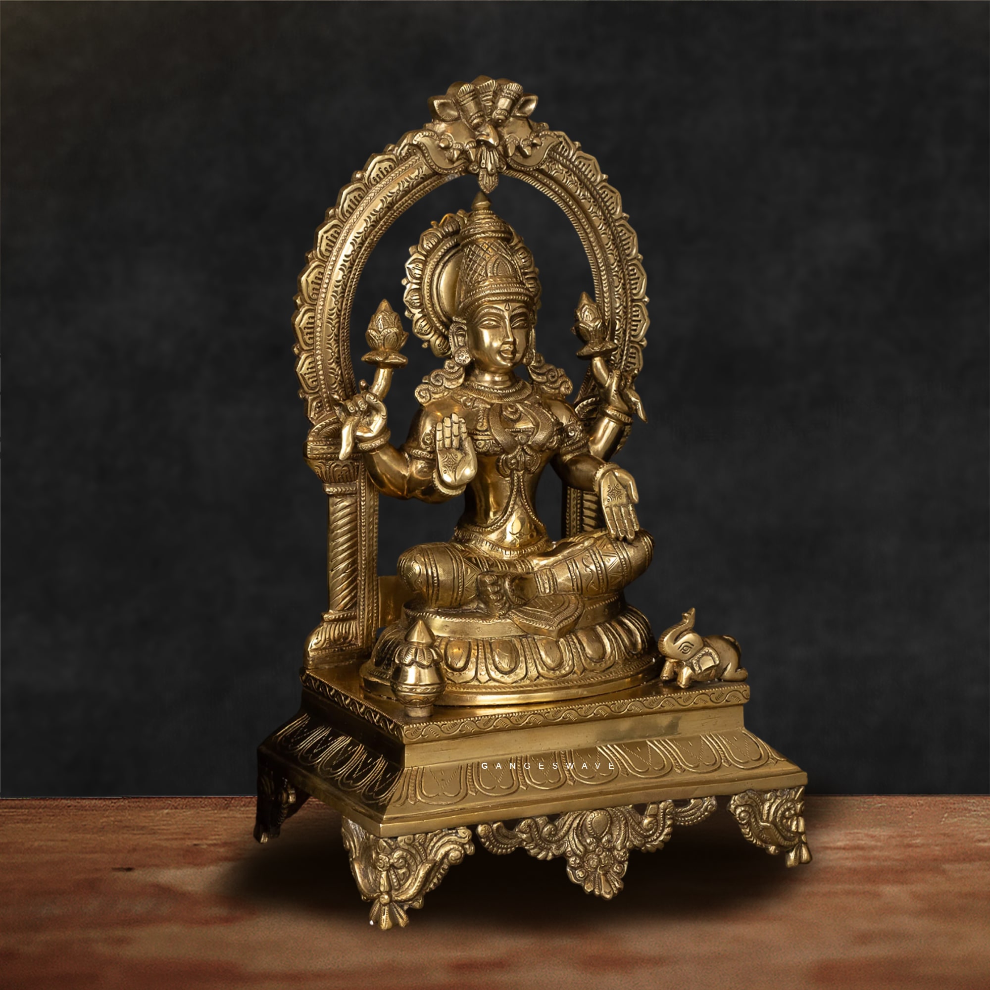 Ma Lakshmi Brass Statue Sitting on Pedestal - 17 inches - Image 2