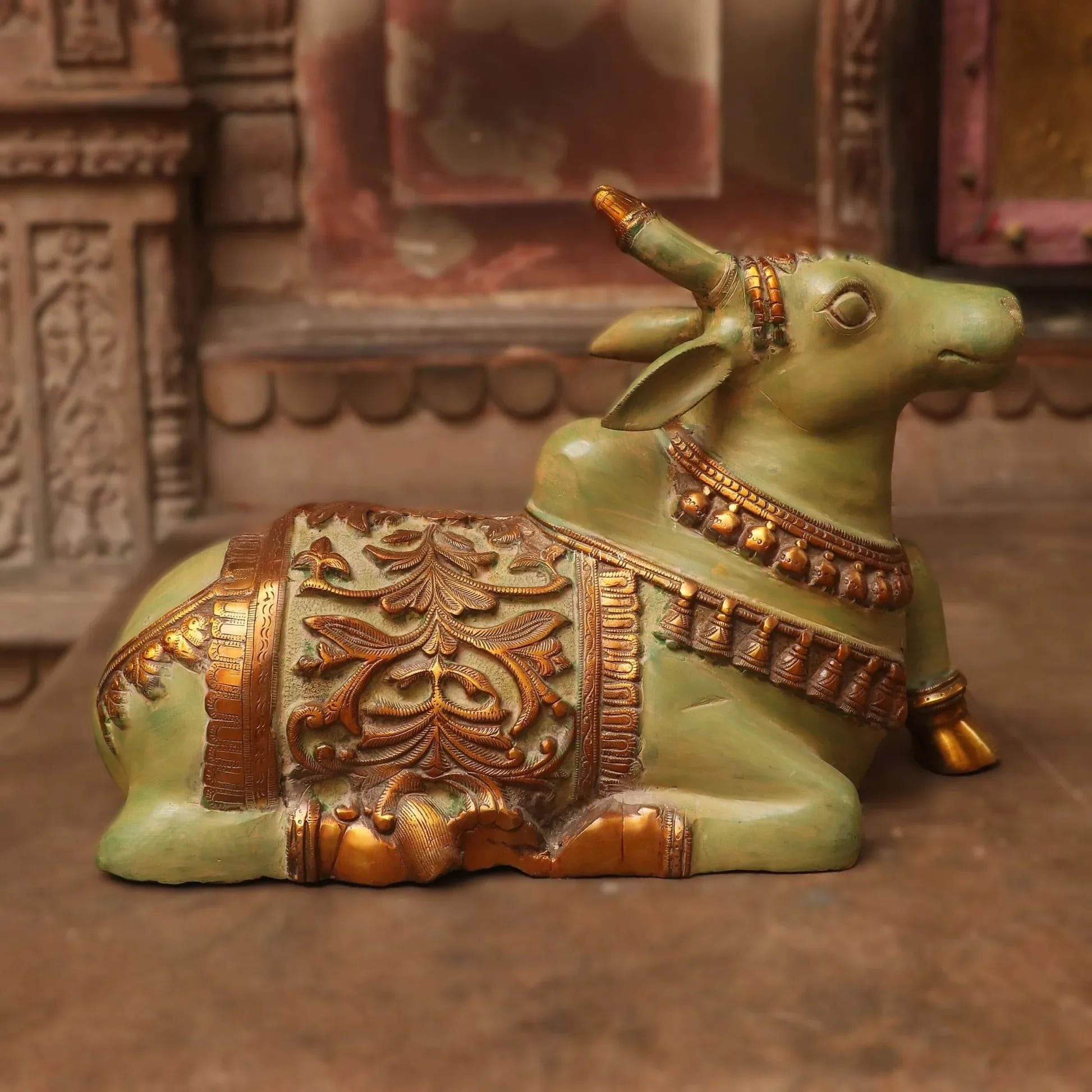 Nandi Brass Statue in Vintage Finish - 14 inches - Image 2