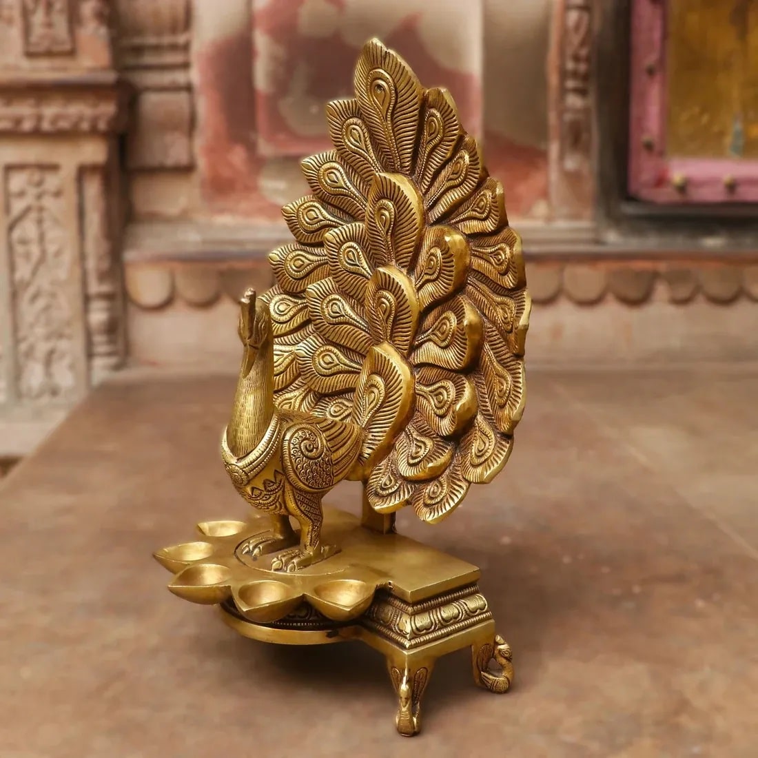 Peacock Brass Diya - 14 inches - Image 4