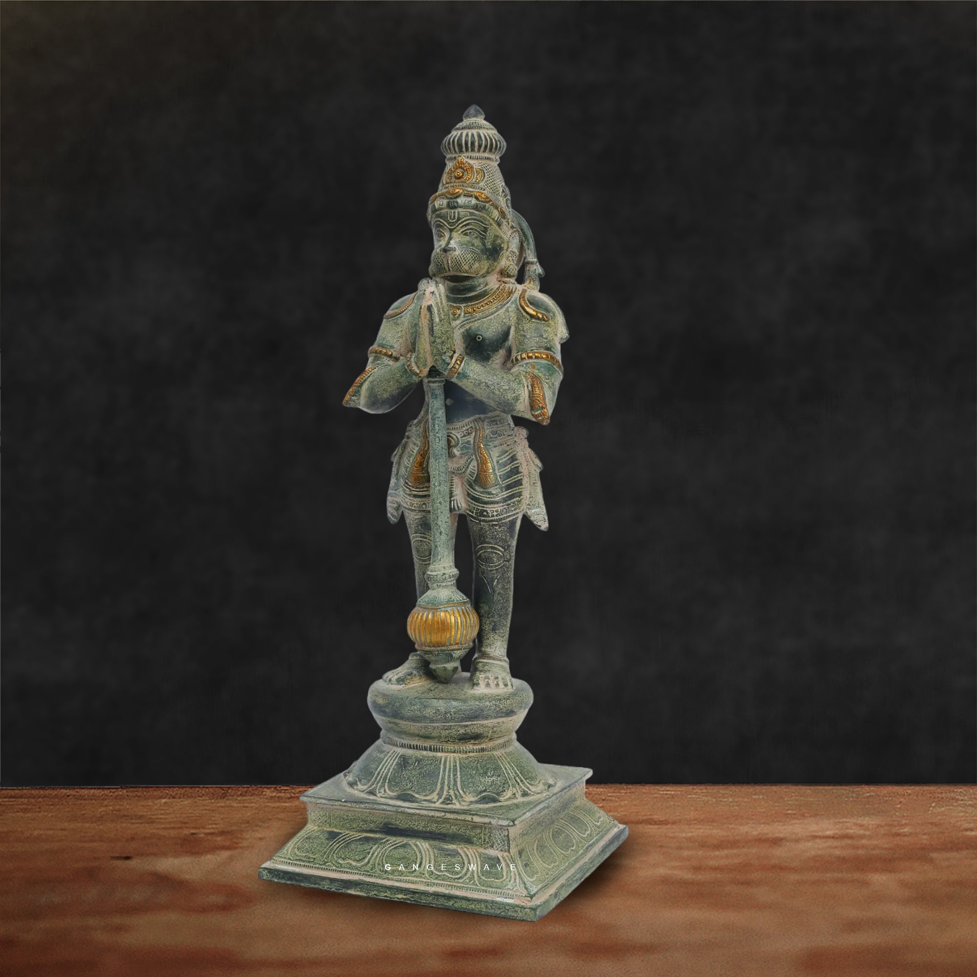 Hanuman Brass Statue in Vintage Green - 16 inches - Image 3