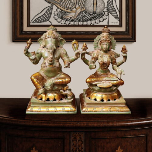 Ma Lakshmi Ganesh Brass Statue - 12 inches