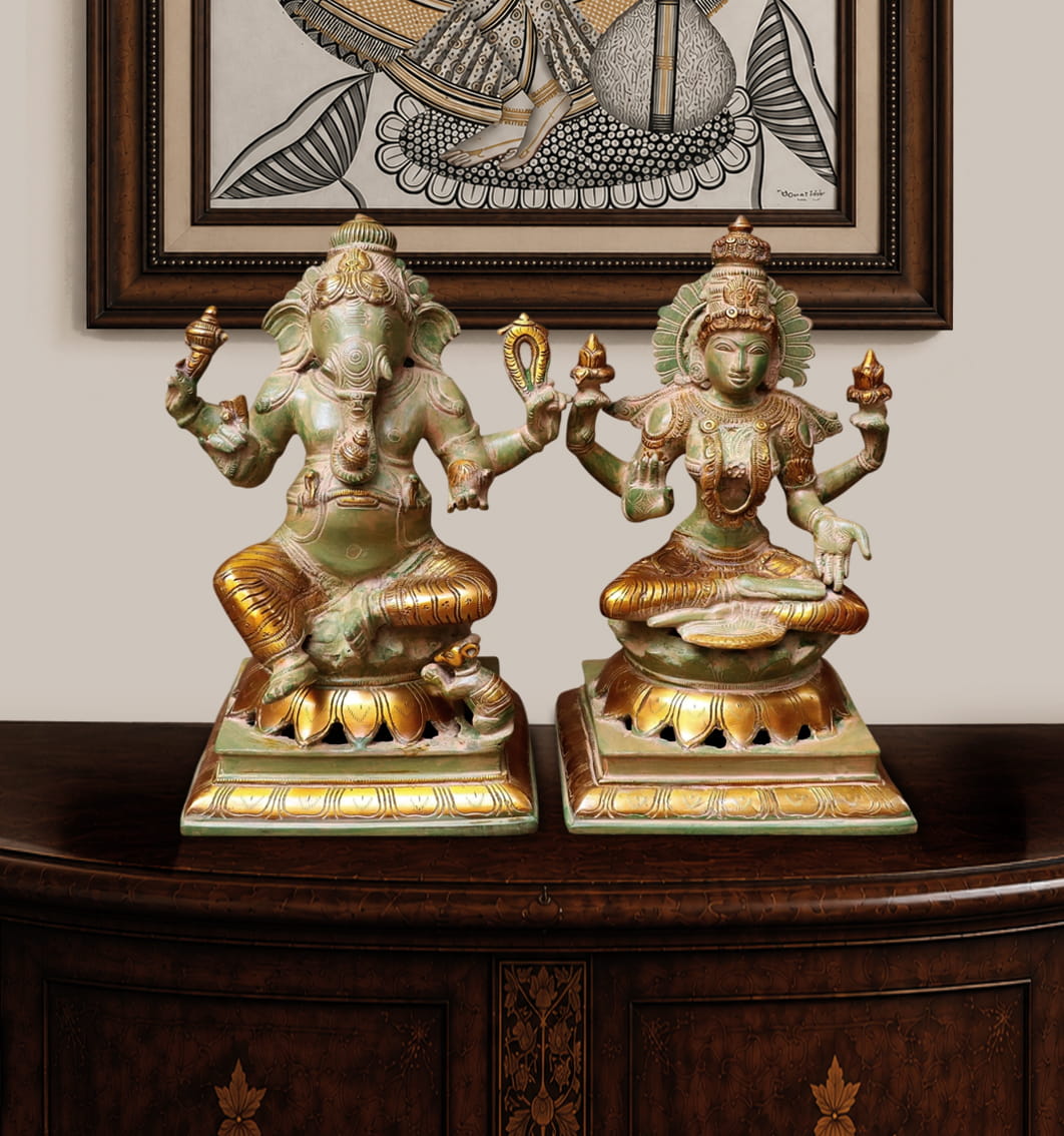 Ma Lakshmi Ganesh Brass Statue - 12 inches