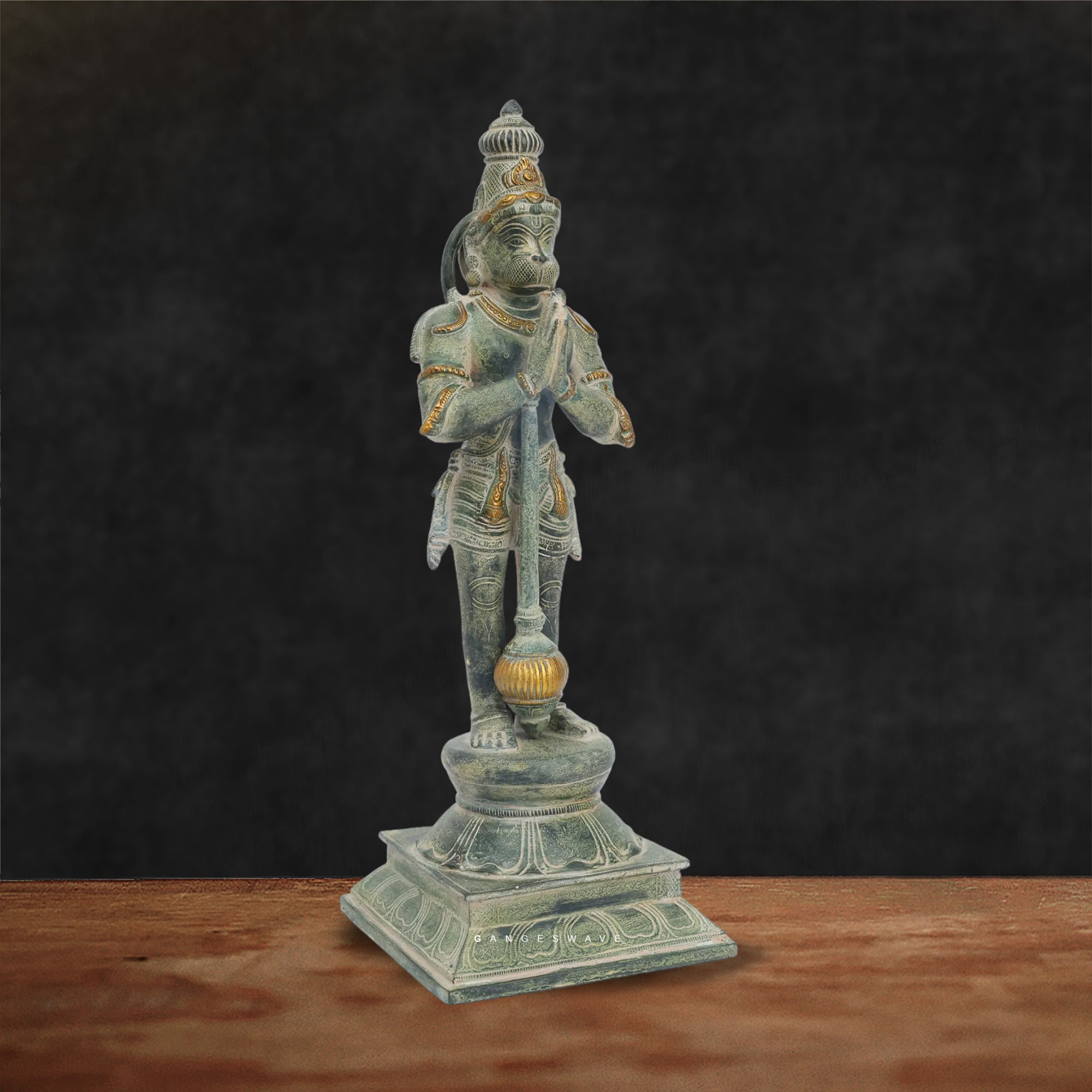 Hanuman Brass Statue in Vintage Green - 16 inches - Image 2