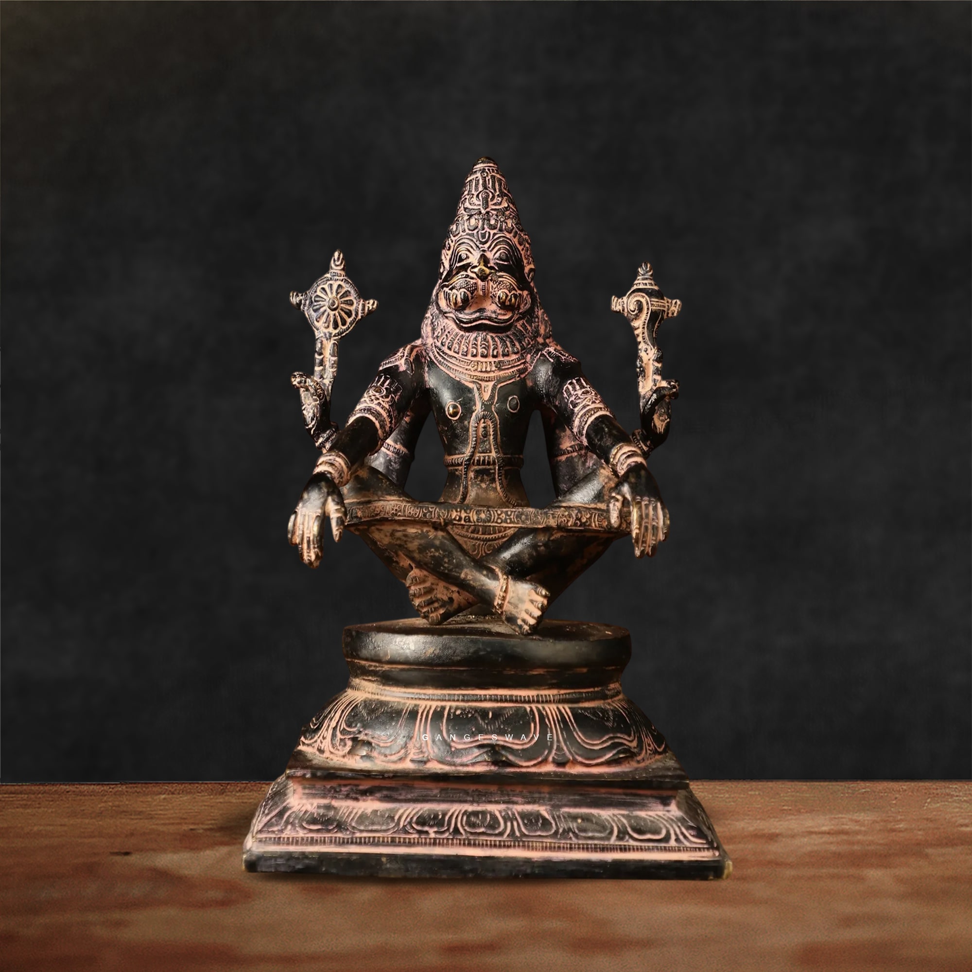 Vintage Finished Narasimha Statue in Yog Mudra-10.5 inches - Image 4