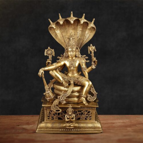 Vishnu Brass Statues Sitting on Seshnag