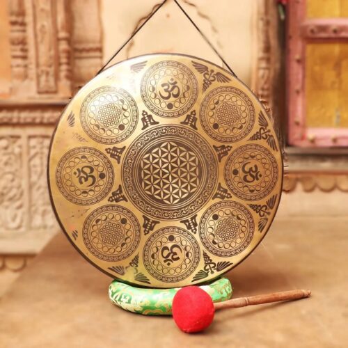 Healing Gong with Mythological Scripting in Bronze