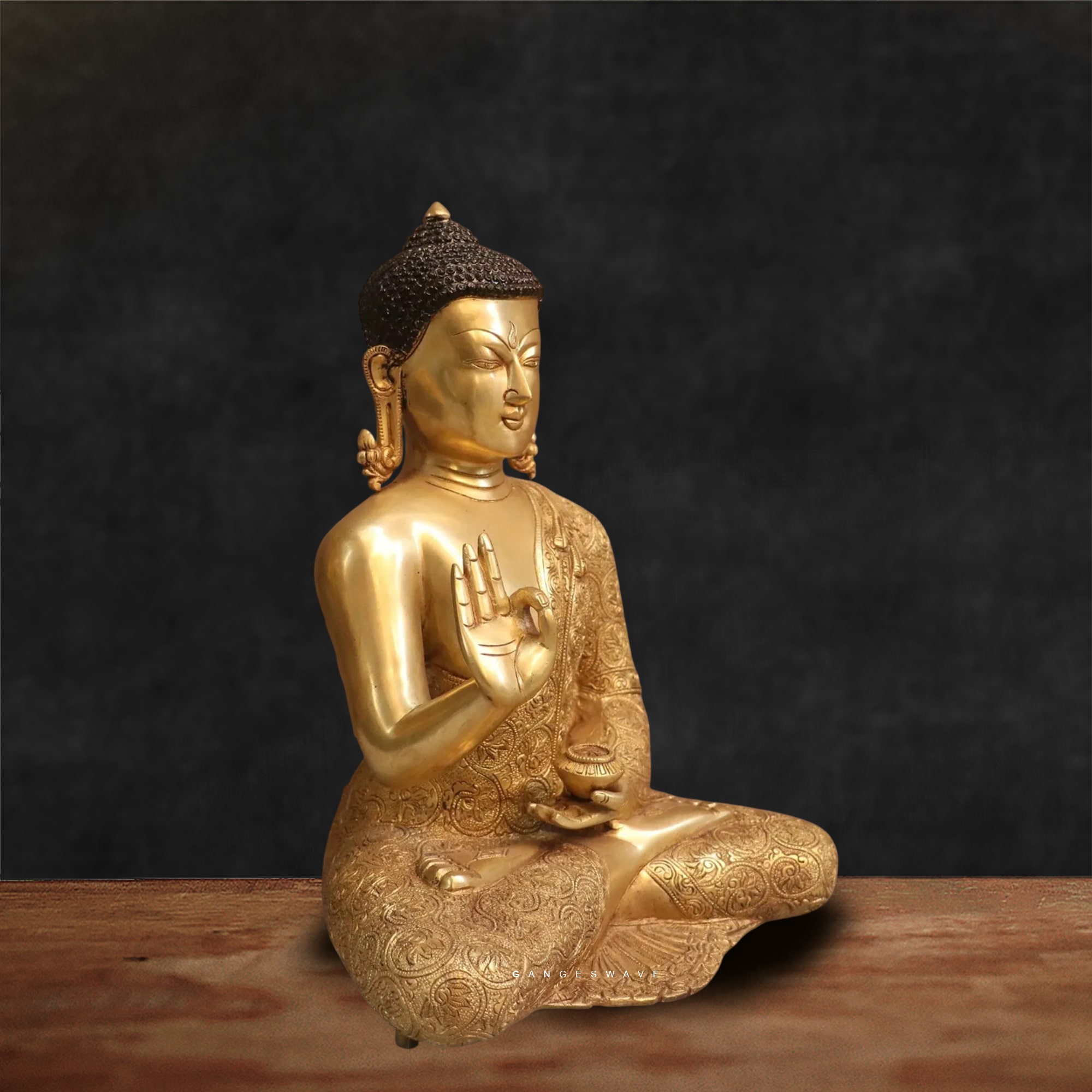 Molten Gold Brass Buddha Statue - 12 inches - Image 3
