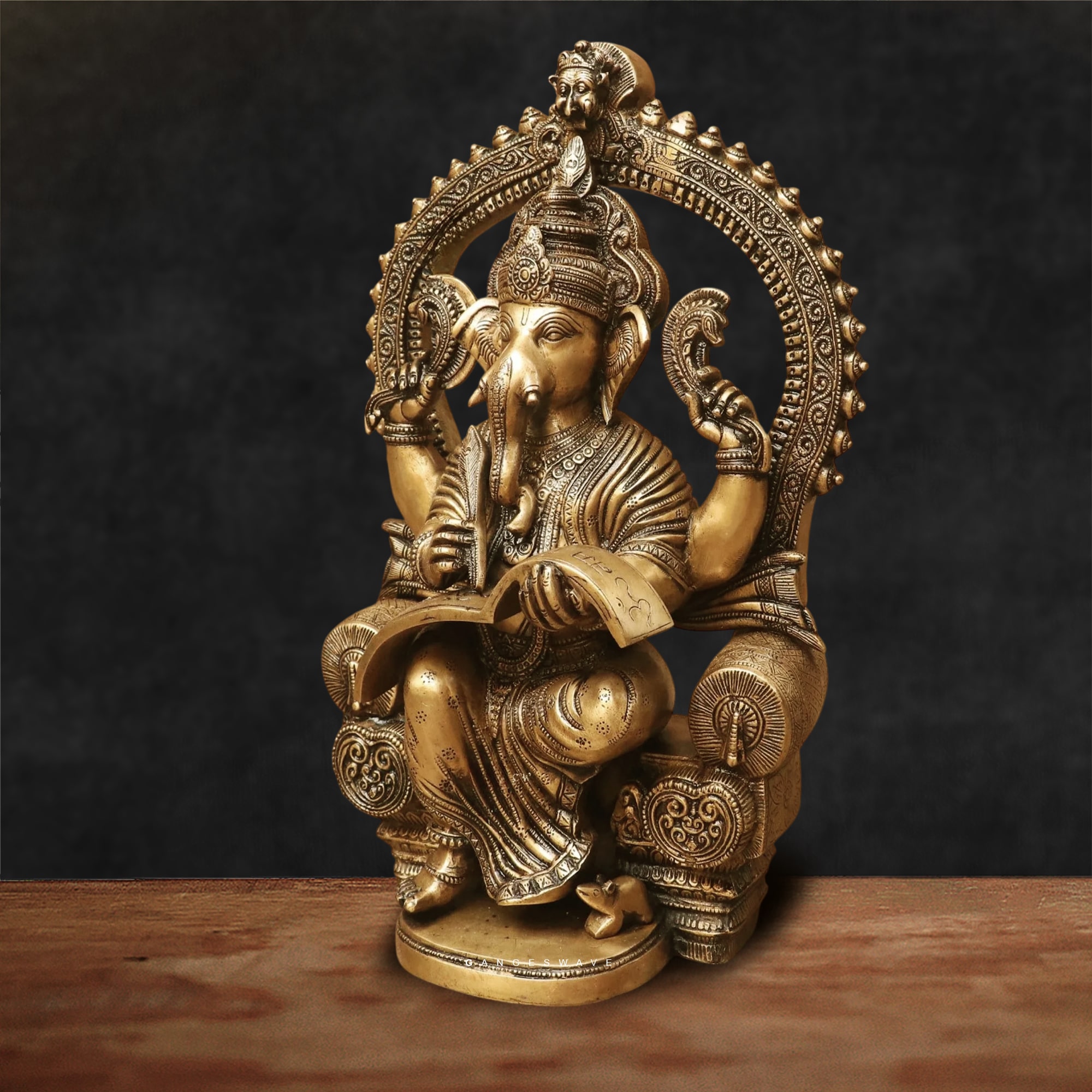 Ganesh Brass Murti with Prabhavali - 17 inches - Image 3