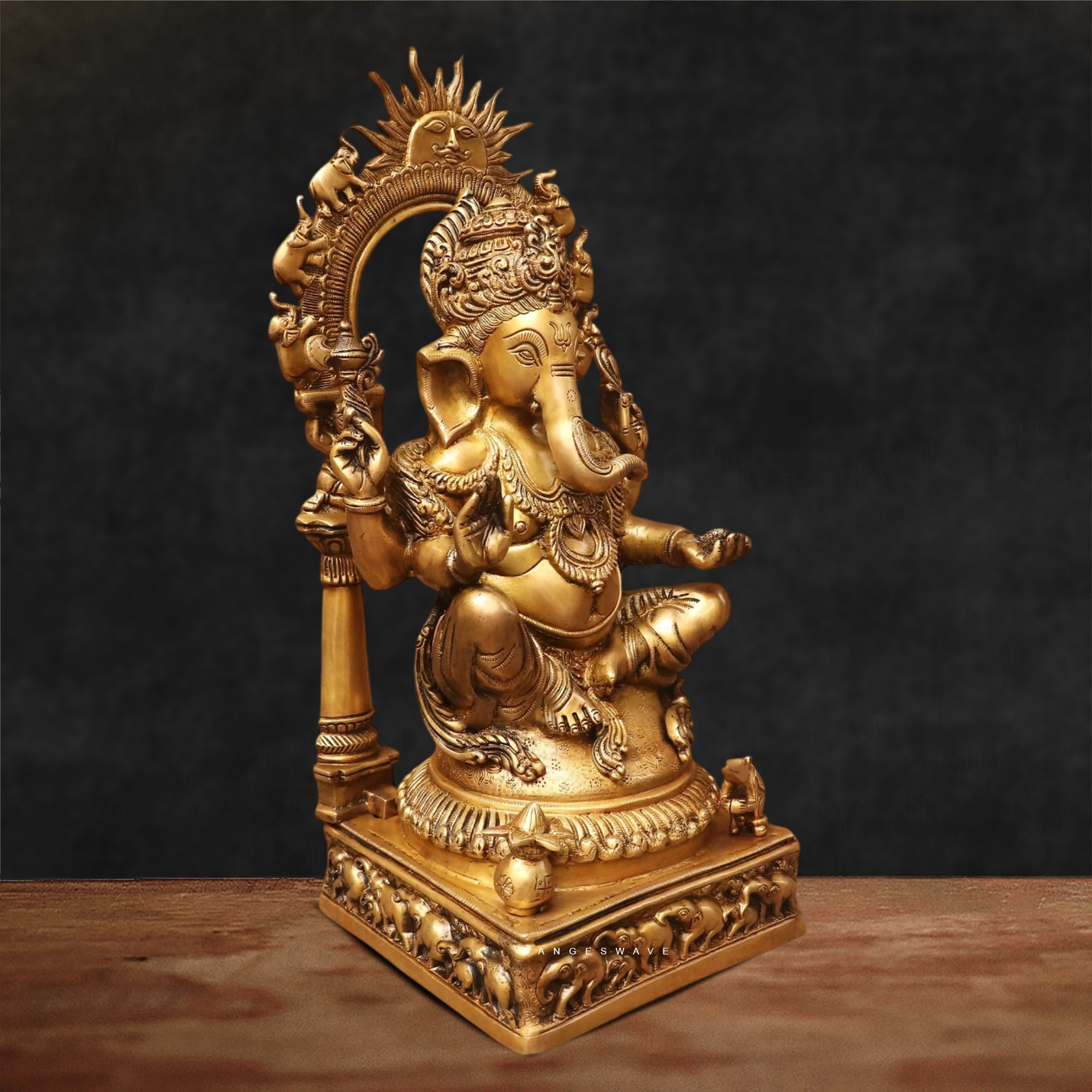 Ganesh Brass Statue with Suraj Prabhavali - 24 inches - Image 5