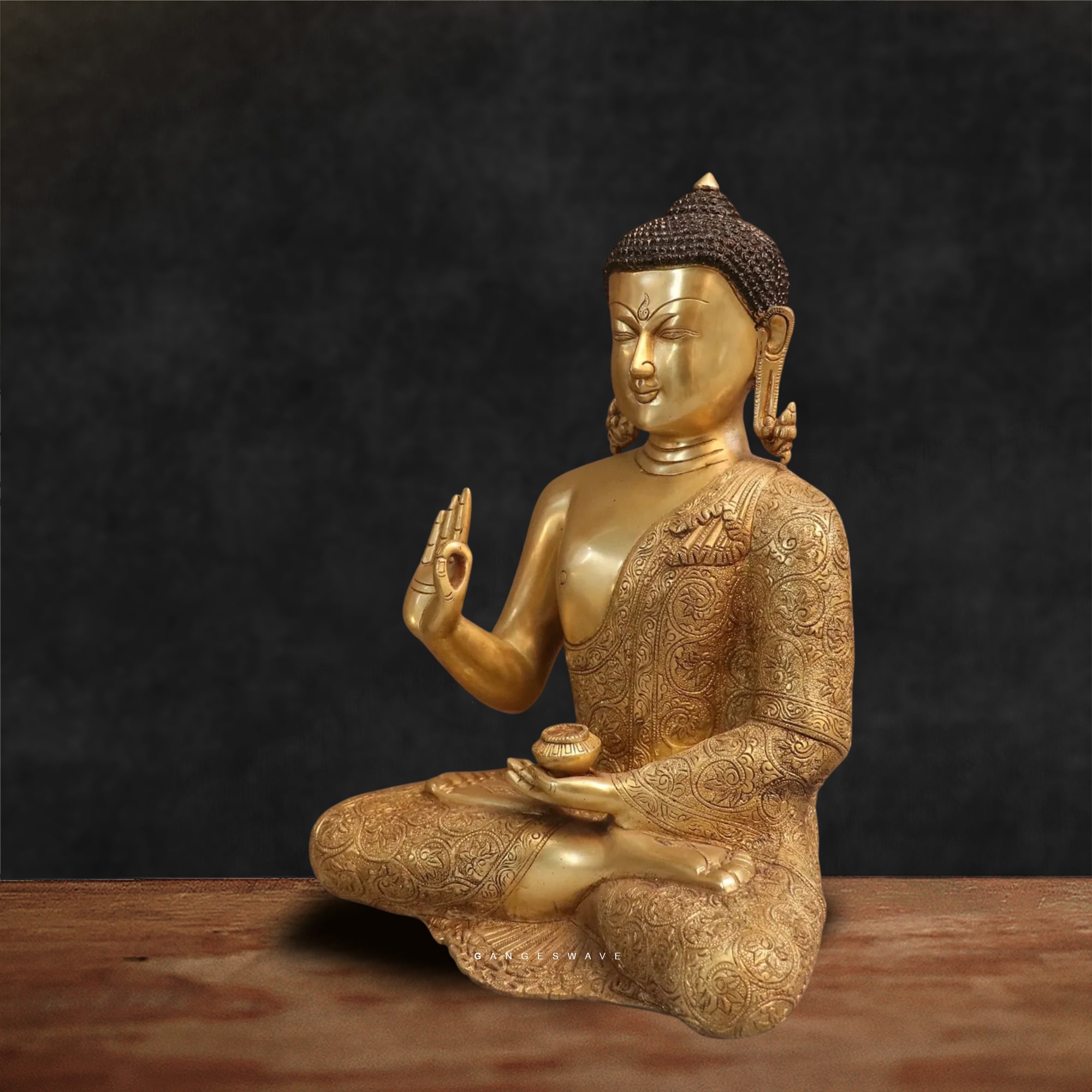 Molten Gold Brass Buddha Statue - 12 inches - Image 2