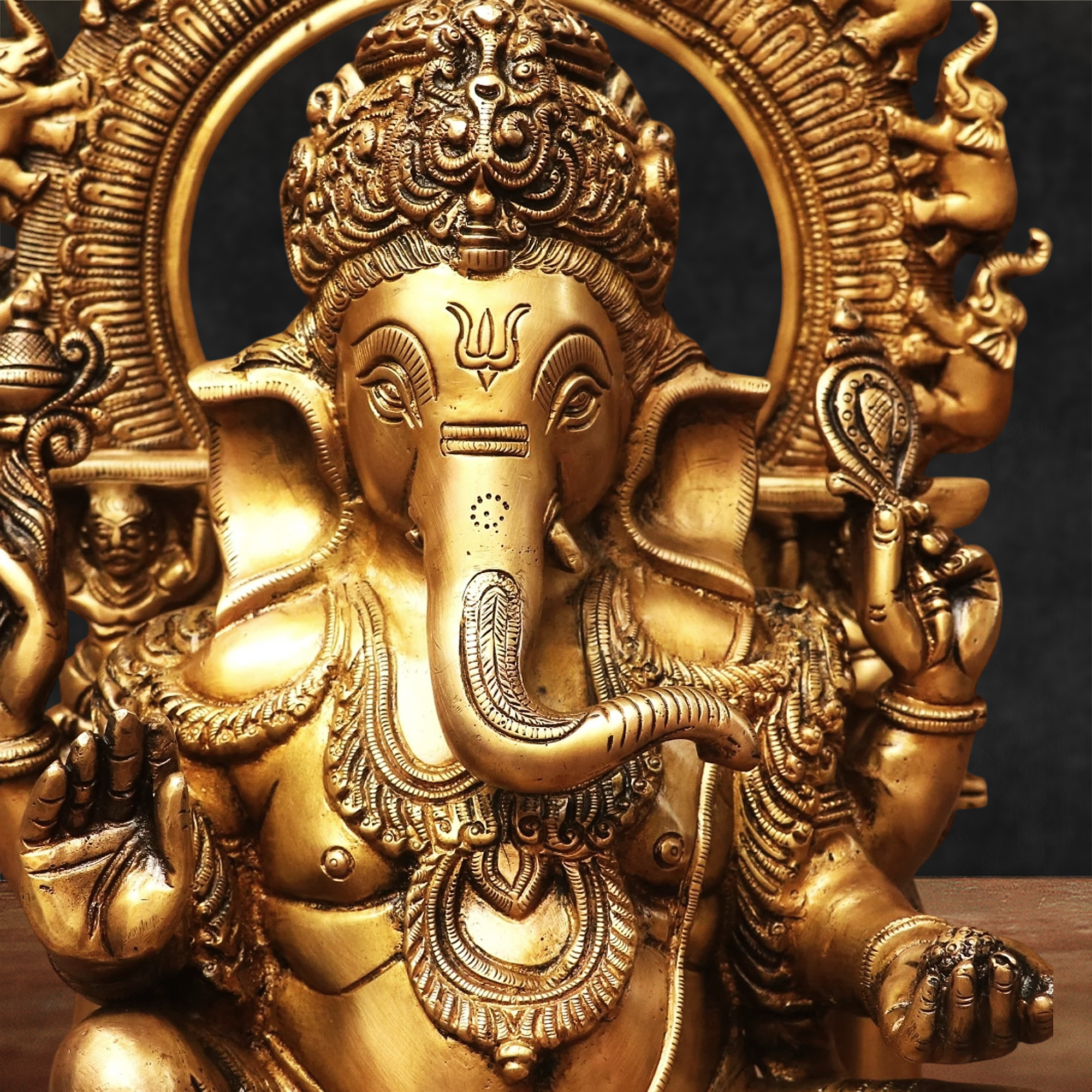 Ganesh Brass Statue with Suraj Prabhavali - 24 inches - Image 6