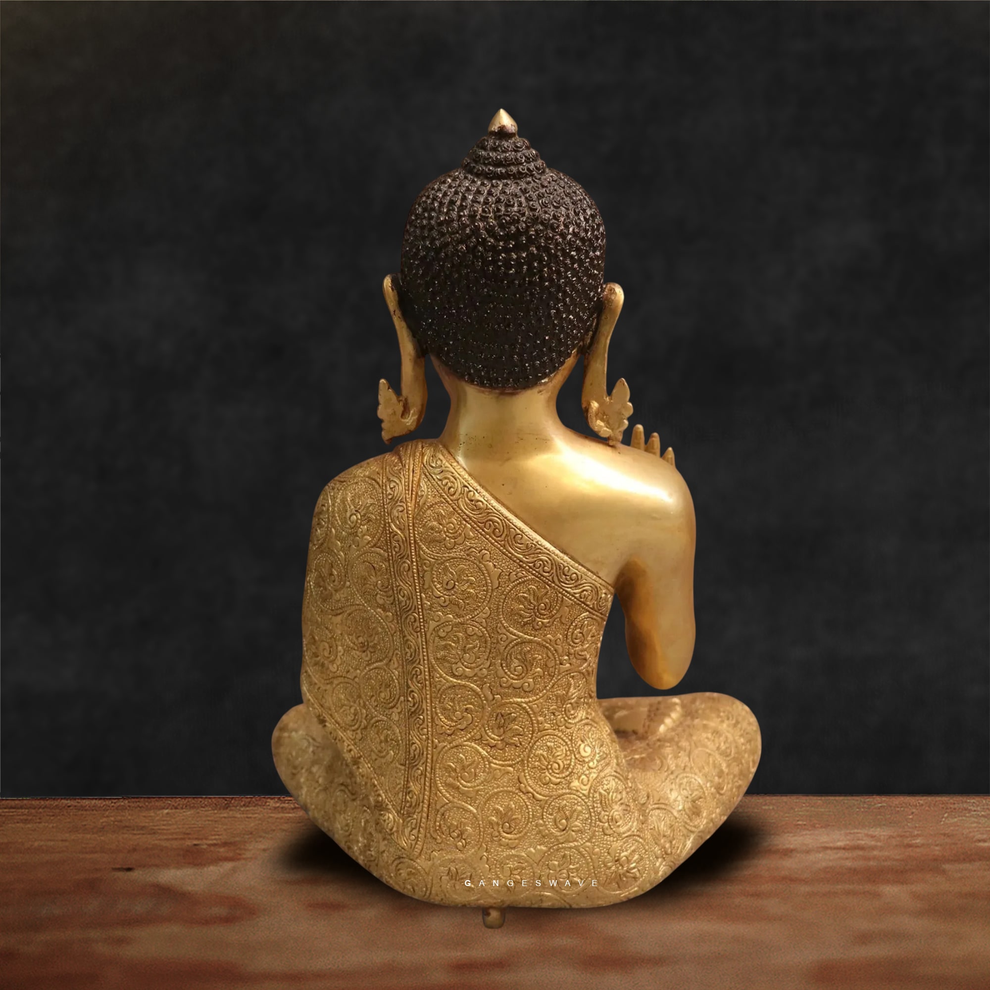 Molten Gold Brass Buddha Statue - 12 inches - Image 4