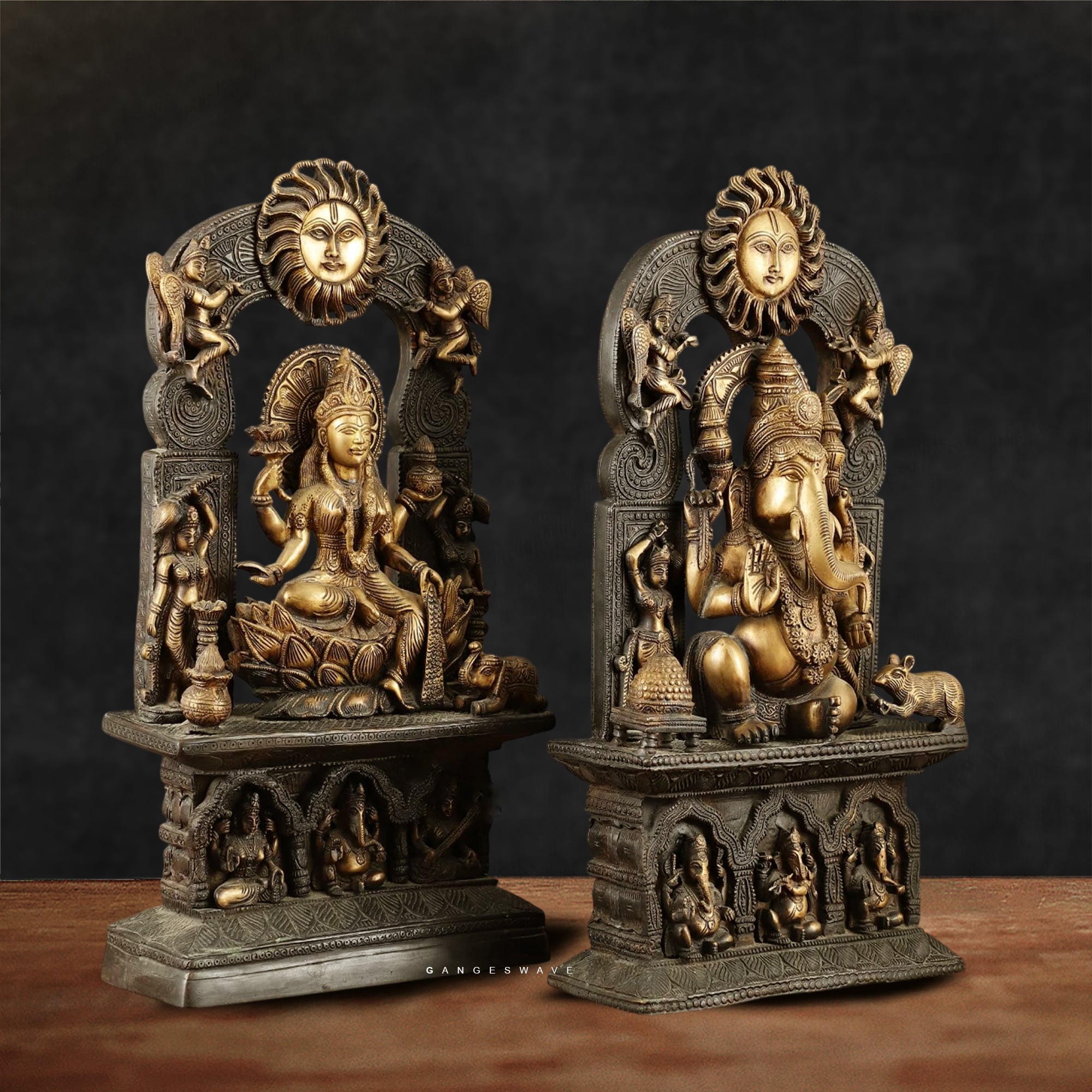 Lakshmi Ganesh Chola Sculpted Statue - 20 inches - Image 3