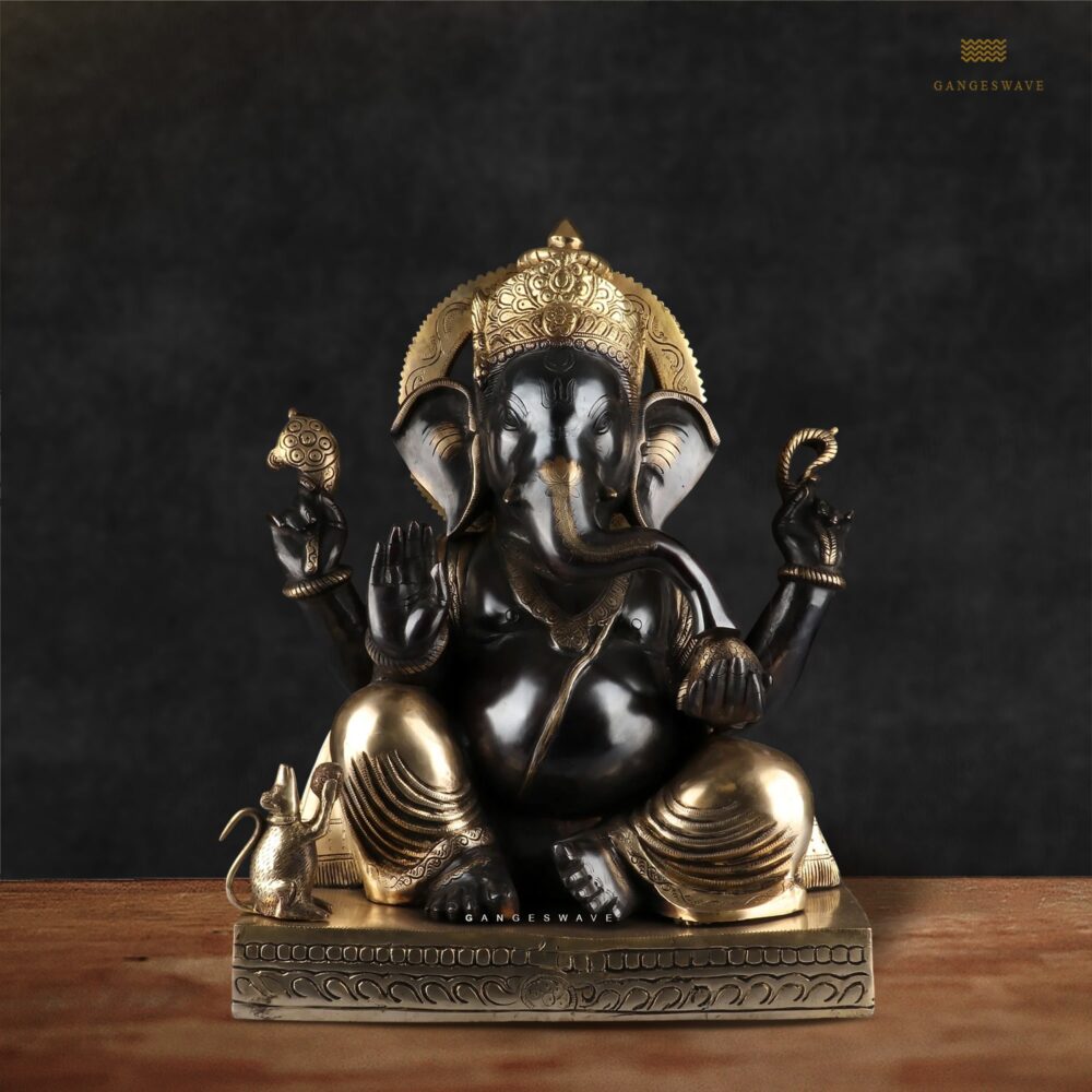 Black and Gold Brass Ganesh Statue