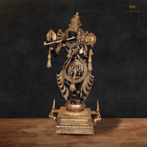 Superfine Brass Krishna Statue in Chola Sculpture - 41 inches