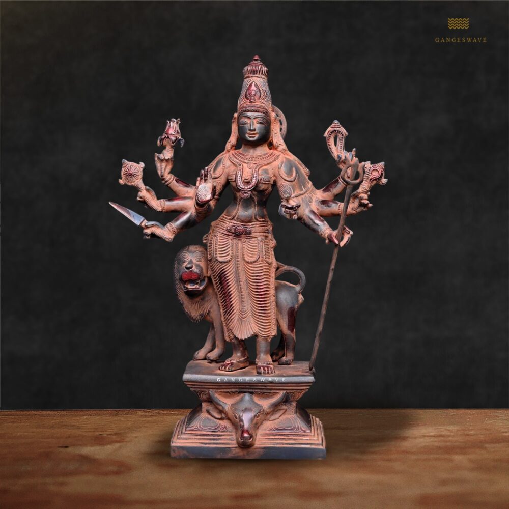 Charcoal Black Finish Mahisashur Mardini Brass Statue - 19 inches