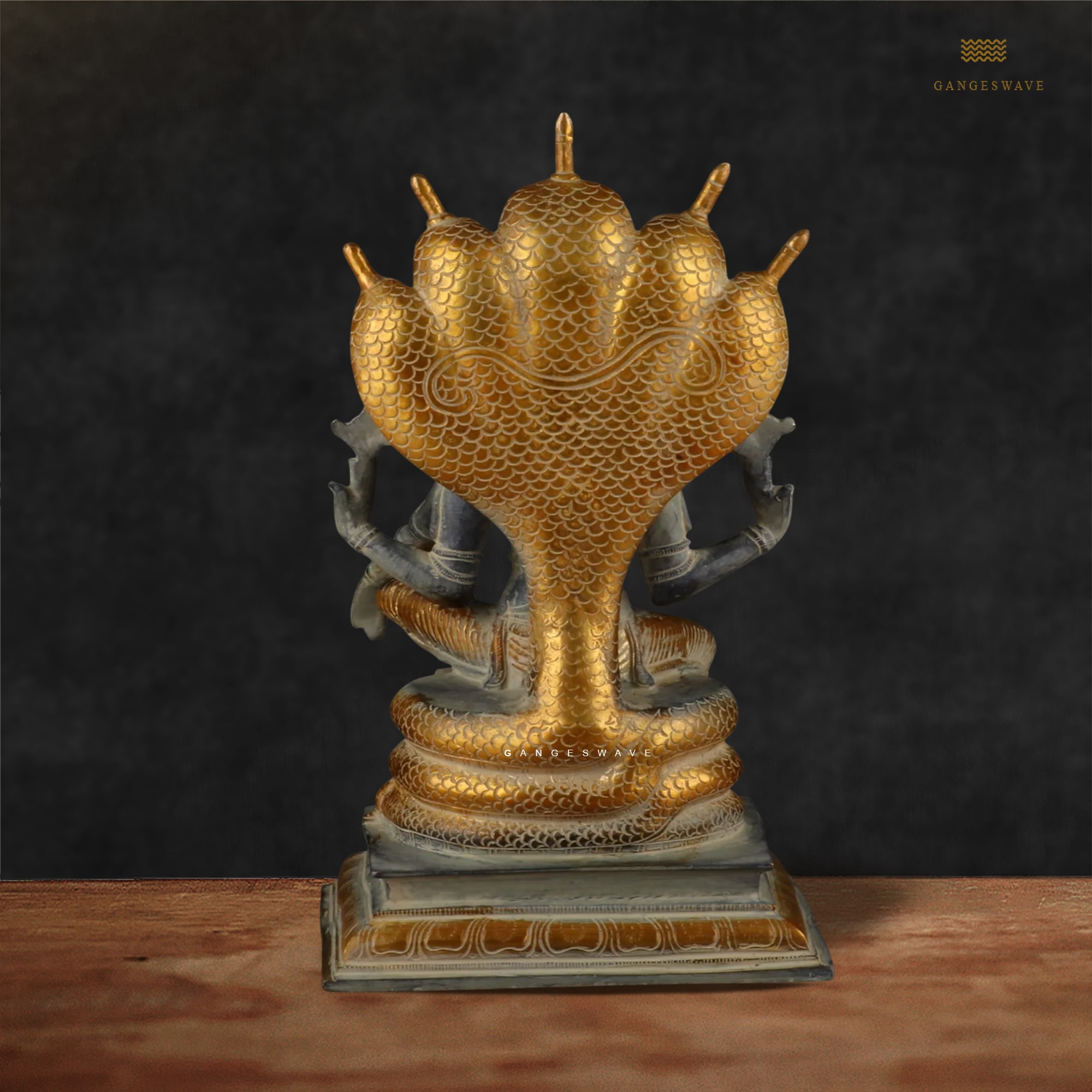 Stone Finished Brass Vishnu sitting on Seshnaag - 14" - Image 3