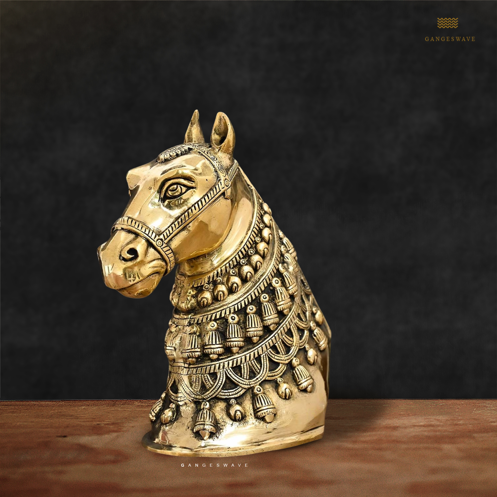 Brass Horse Head Figurine Decor - 11 inches - Image 2