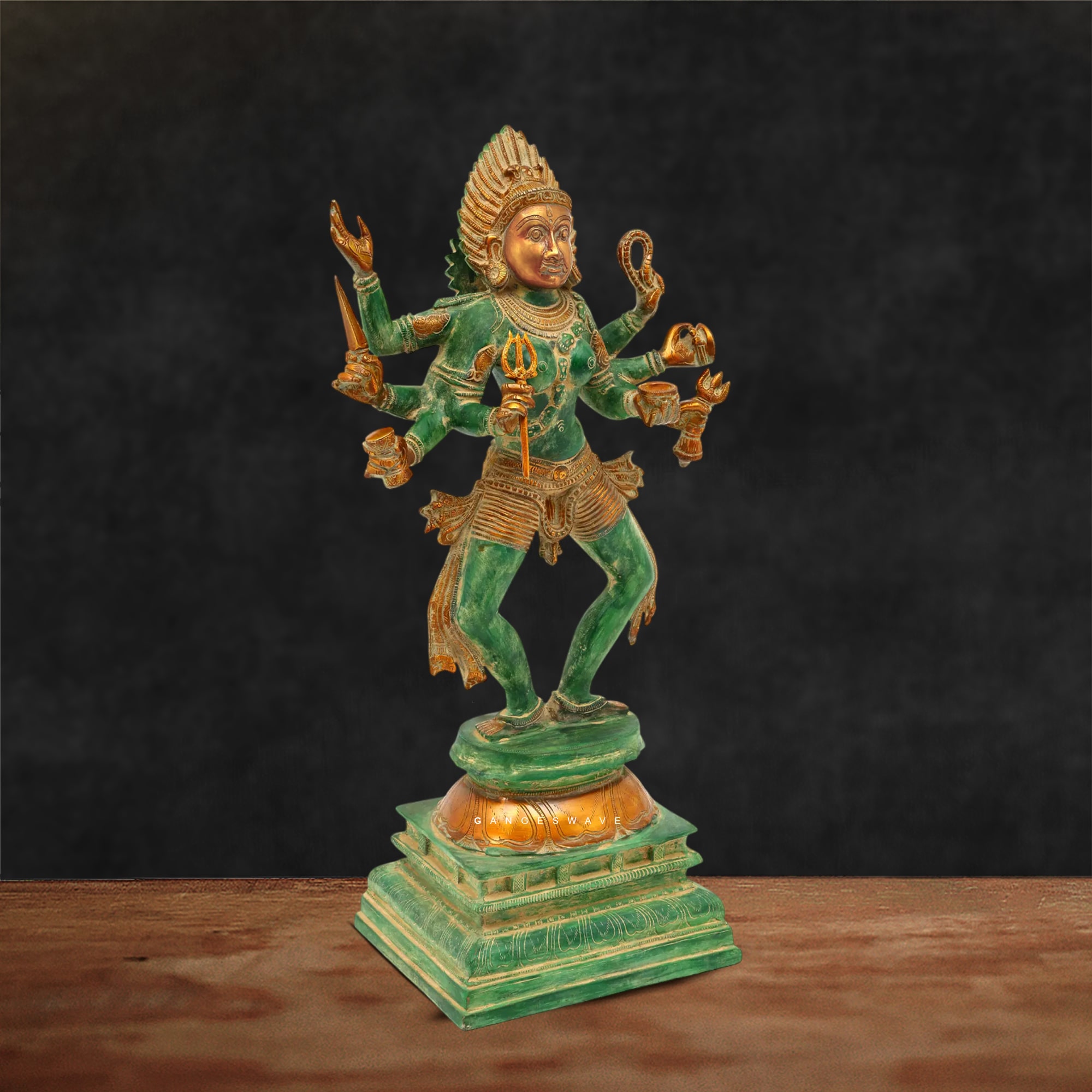 Bhairabh Ma Kali Vintage Green Brass Statue- 23.5 inches - Image 3