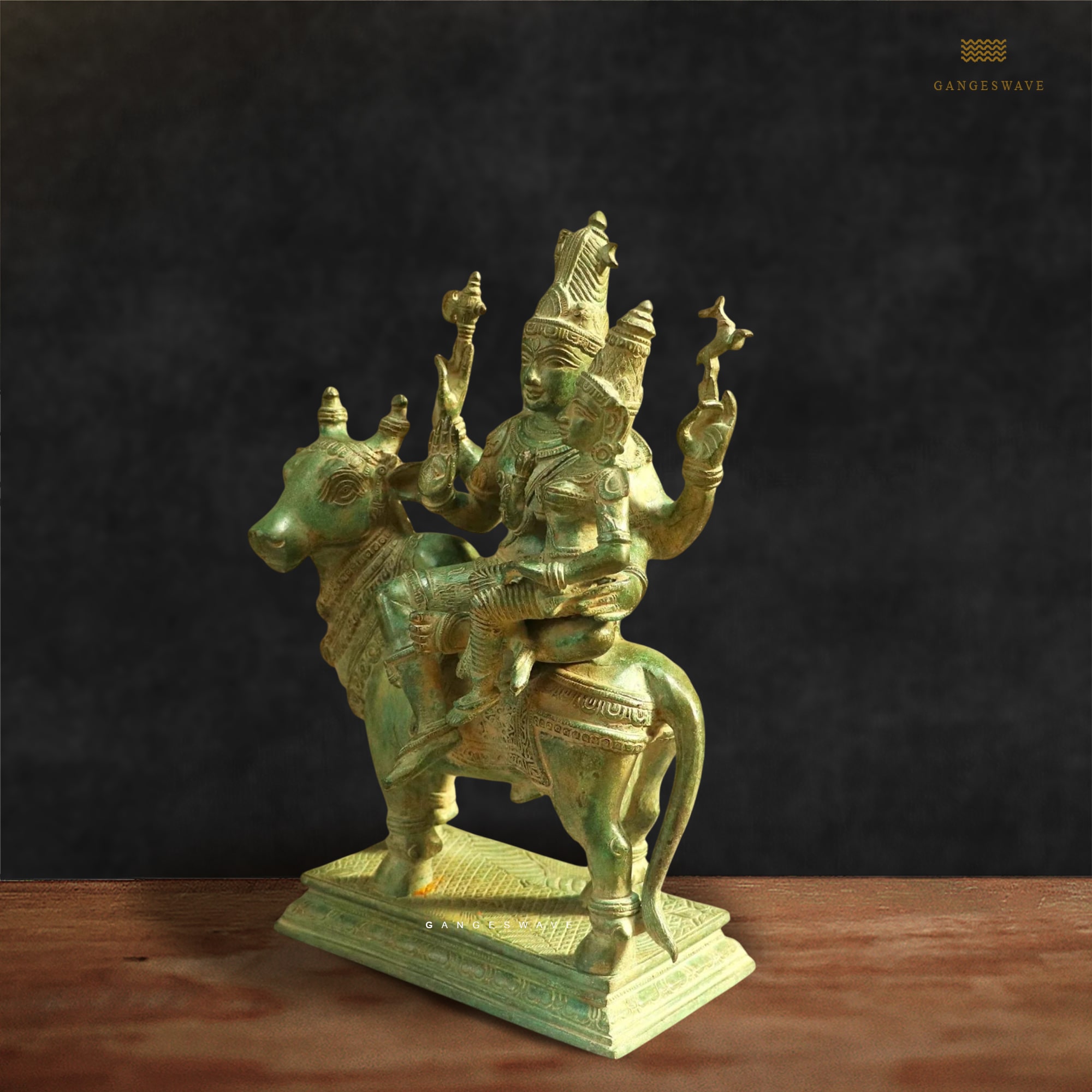 Shiv Parvati on Nandi Brass Statue - 15.7 inches - Image 3