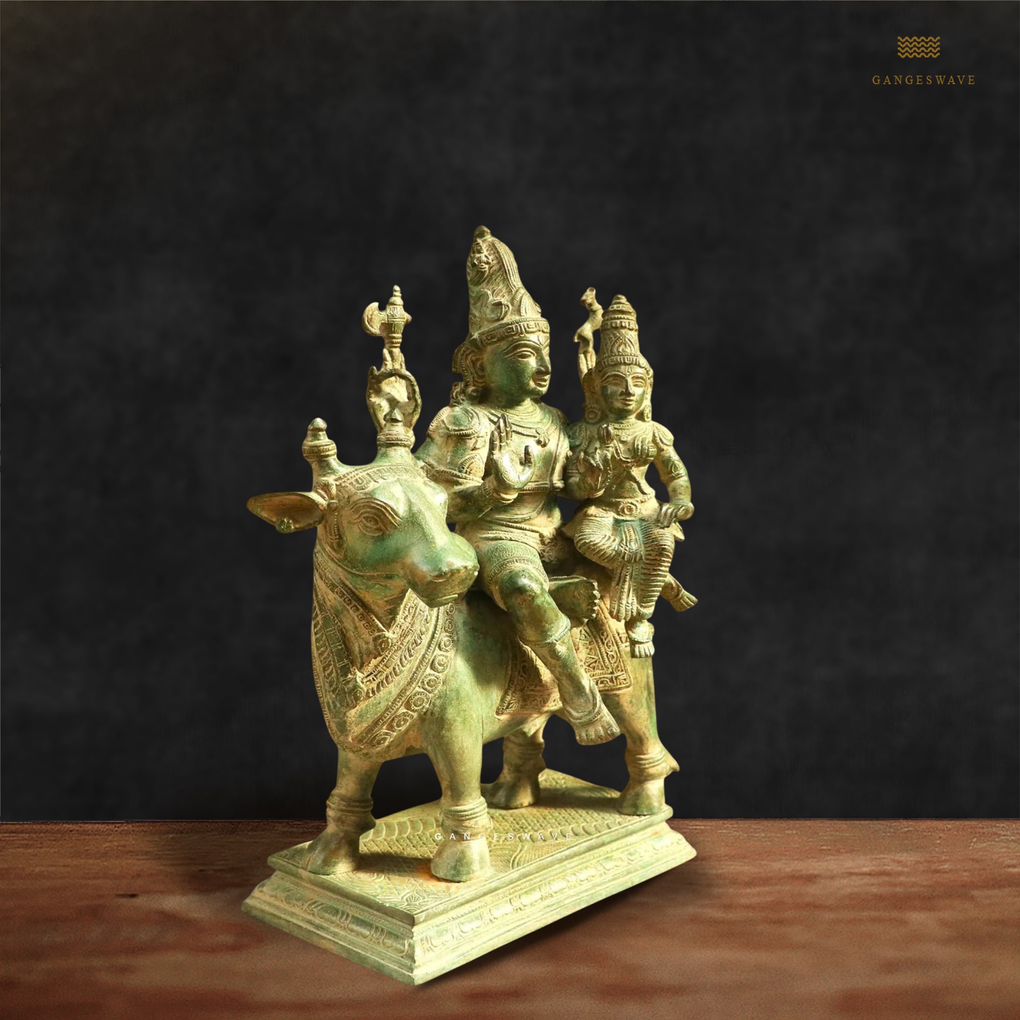 Shiv Parvati on Nandi Brass Statue - 15.7 inches - Image 2