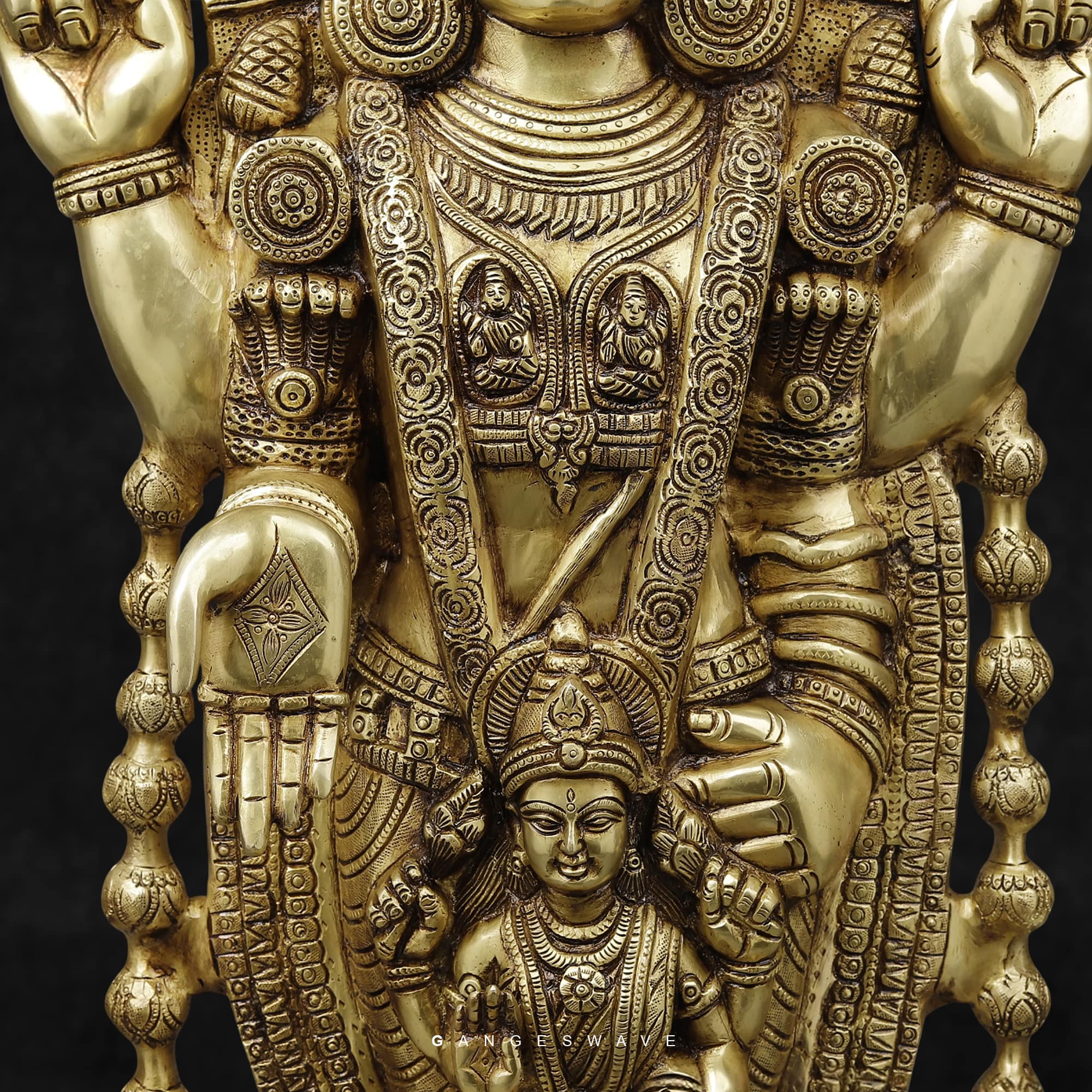 Golden Brass Tirupati Balaji Statue with Devi Padmavati Engraved - 34.5 inches - Image 4
